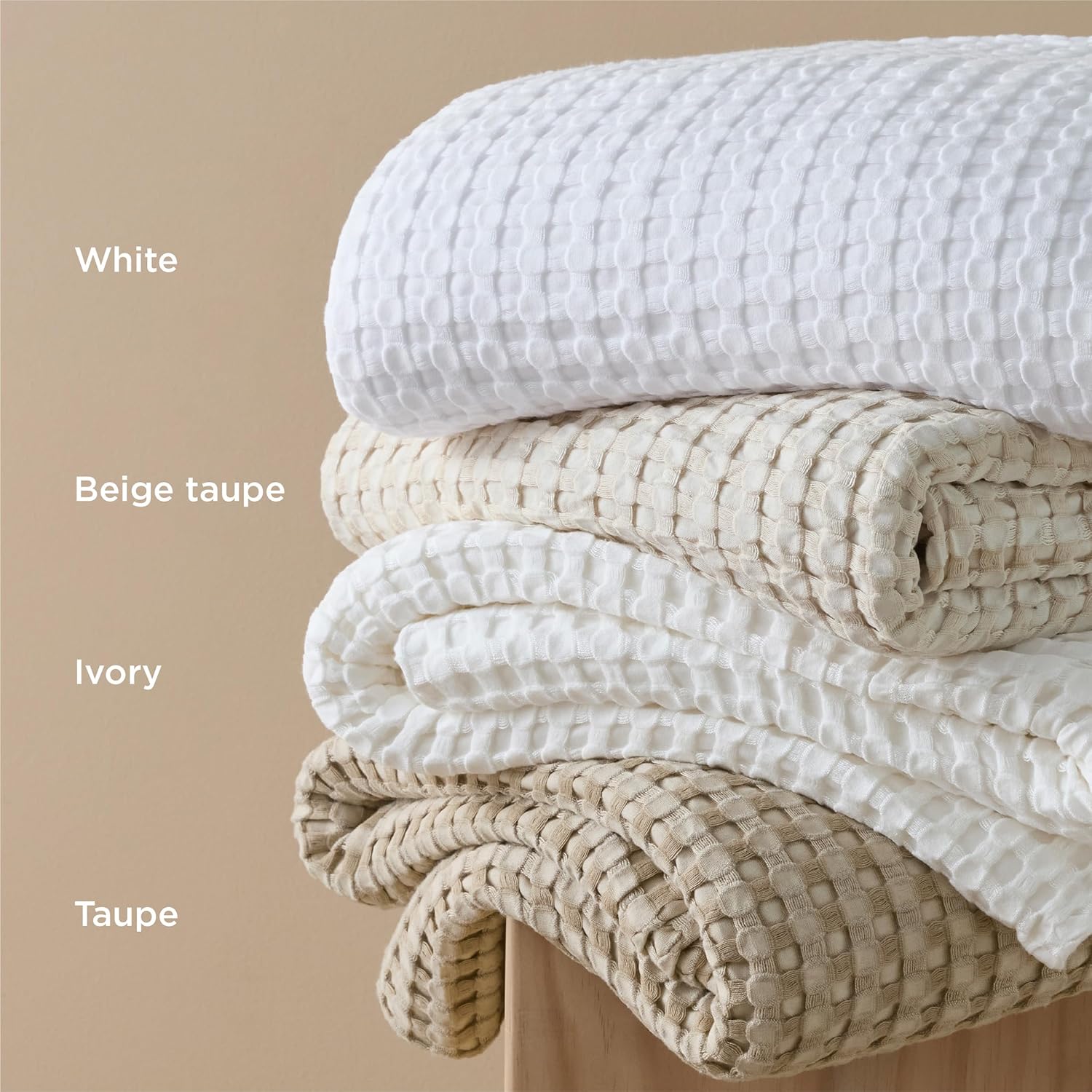 Bedsure Cooling Waffle Queen Size Blanket - Lightweight Cotton Summer Blanket of Rayon Derived from Bamboo for Hot Sleepers, Luxury Throws for Bed, Couch and Sofa, Ivory, 90x90 Inches - Image 7