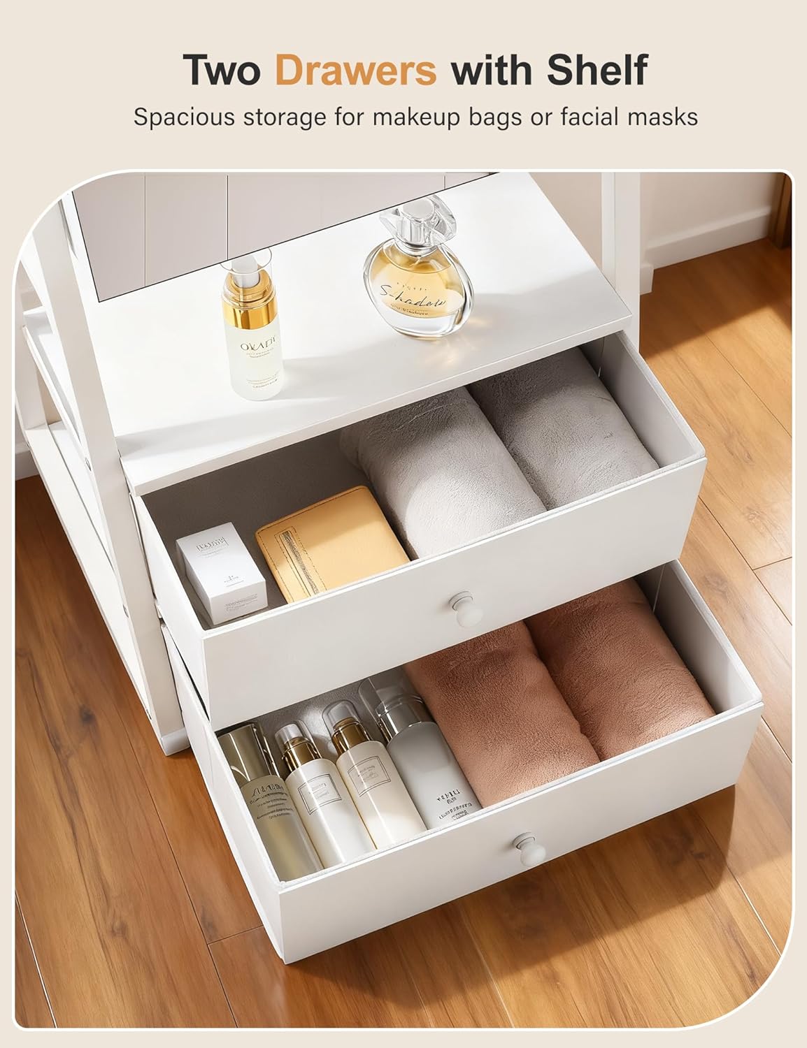 Jewelry Cabinet Armoire, 2 Drawers, Full Length Mirror, Pure White | Standing Mirror Jewelry Cabinet, Lockable Jewelry Armoire with Mirror, Adjustable Angles, Easy Assembly, Gift Idea, HD Glass - Image 7
