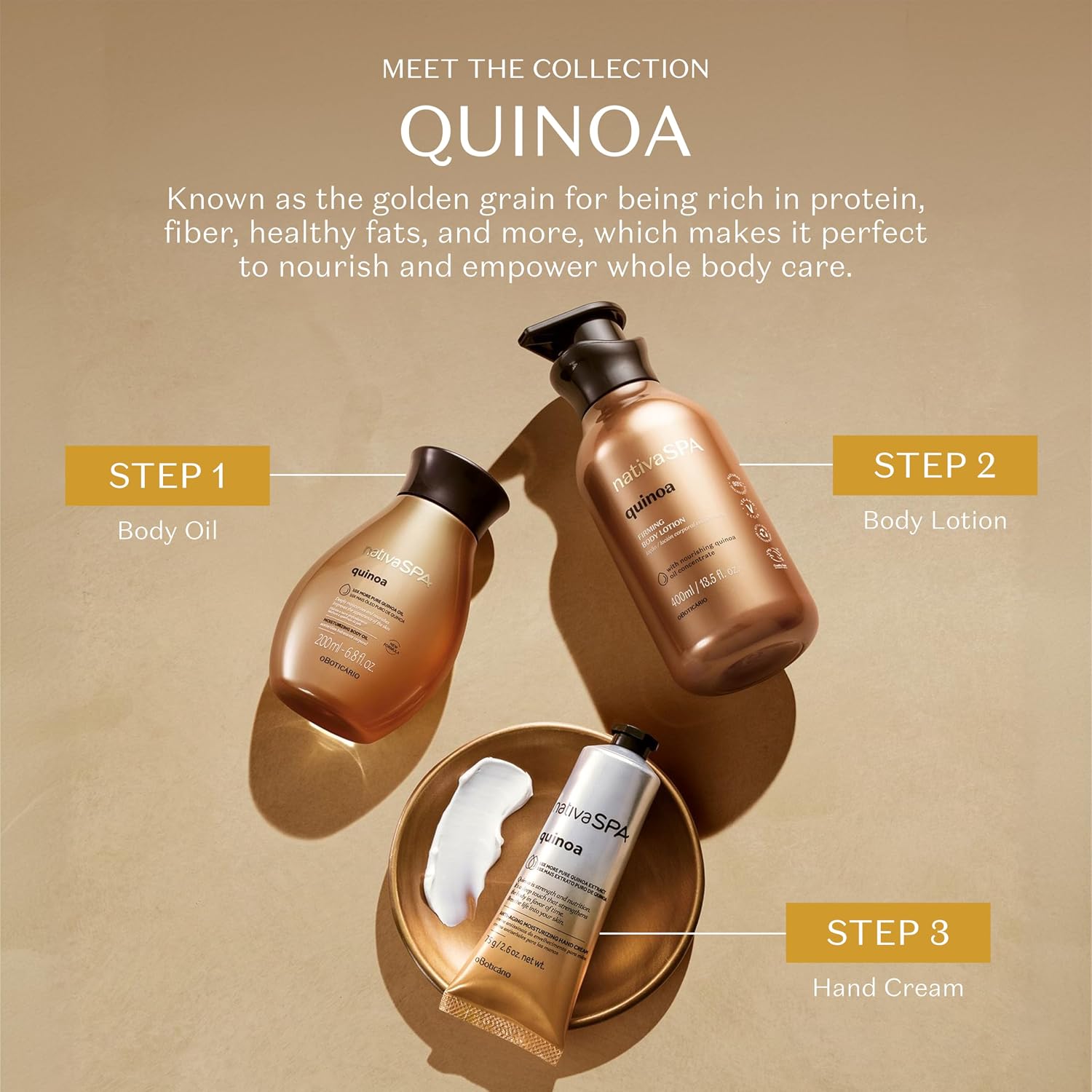Nativa SPA by O Boticario Quinoa Hydrating Body Lotion, Fragranced Skin Moisturizer with Purified Quinoa Drops, 13.5 Ounce | Fragranced skin moisturizer with pure quinoa drops. Boosts natural collagen production better than regular daily lotions. - Image 7