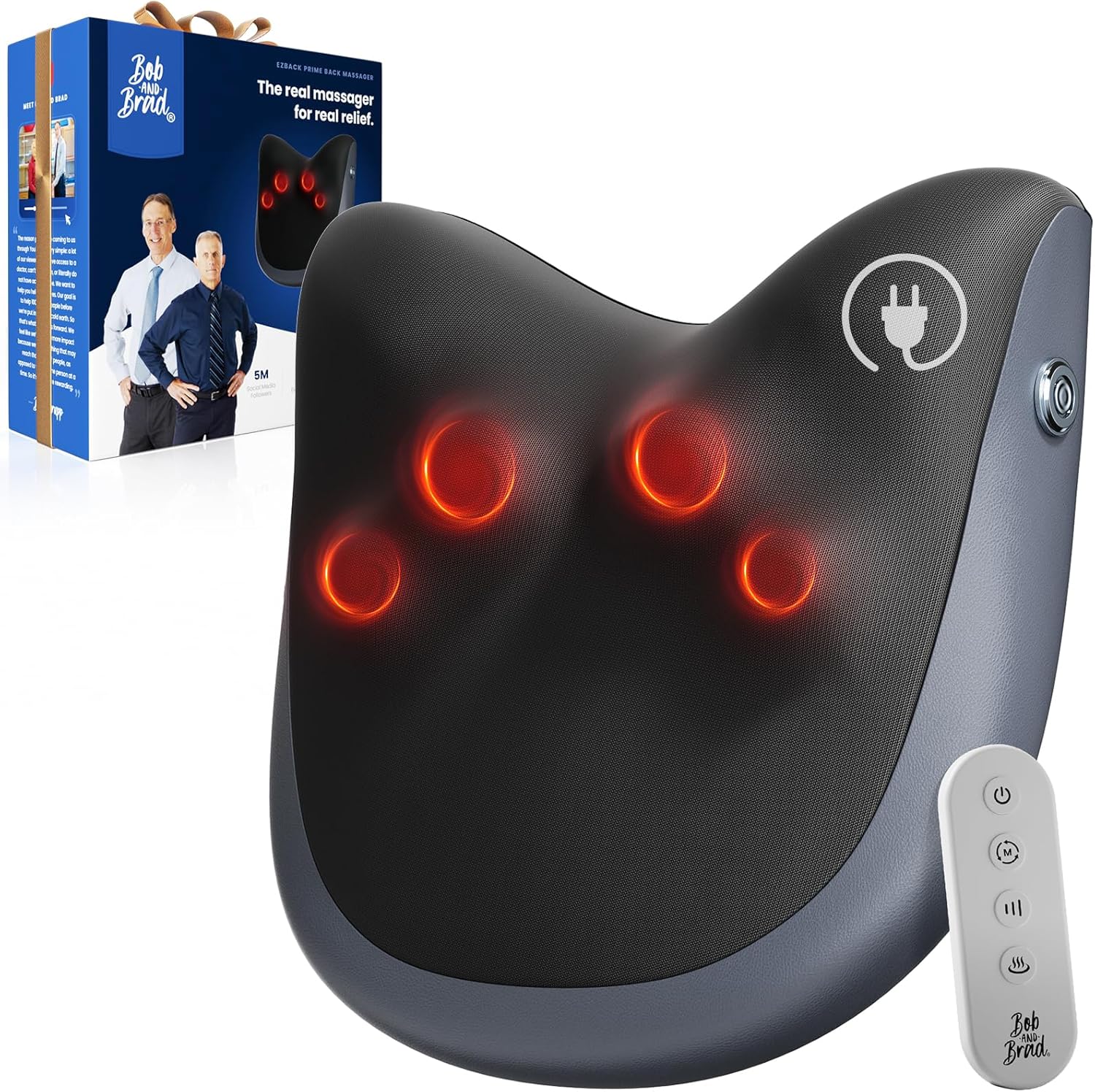 BOB AND BRAD Back Massager for Pain Relief Deep Tissue FSA-HSA Eligible | EZBack Prime, Shiatsu Kneading Back, Neck & Shoulder Massager with Heat, Corded Electric, Office Home, Gift for Women and Men
