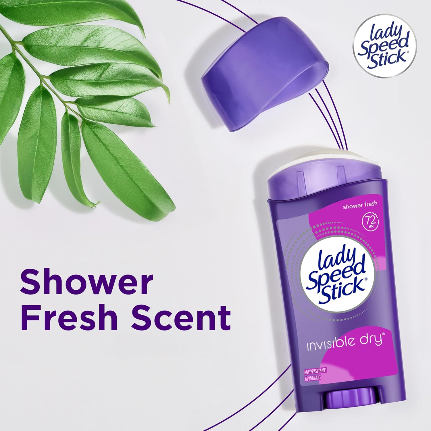 Lady Speed Stick Antiperspirant Deodorant for Women, 72 HR Sweat & Odor Protection, Invisible Dry, Shower Fresh Scent, 2.3 oz Stick (4 Pack) - Image 3
