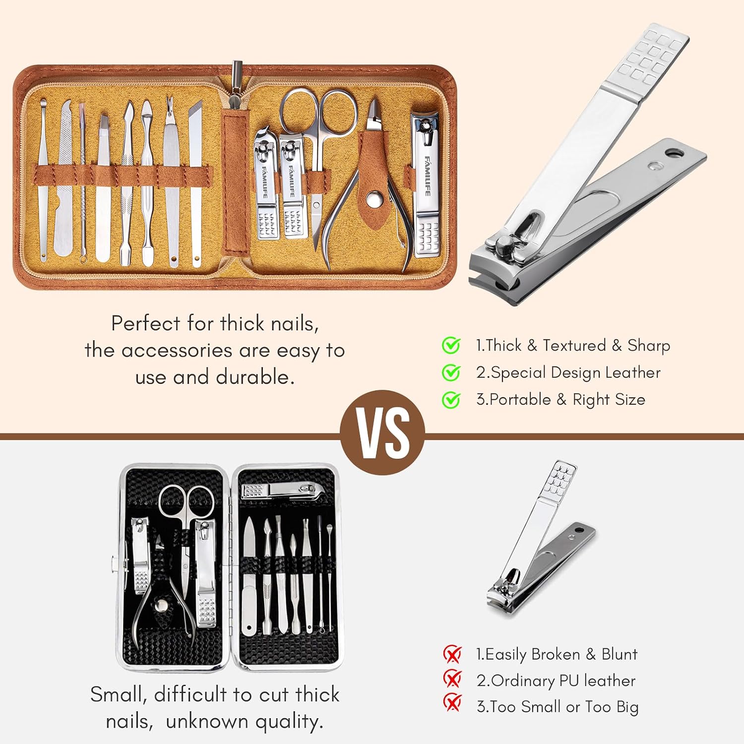Manicure Set, Nail Professional Kit Manicure Kits Nail Clipper Sets, 13PCS Stainless Steel Pedicure Sets Mens Grooming Tool, with Brown Leather Travel Case for Men - Image 5