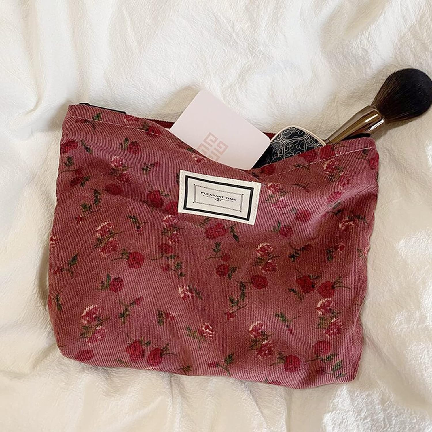 Cosmetic Bags for Women, Large Floral Makeup Bag for Purse, Dark Red Rose | Travel Toiletry Zipper Canvas Pouch, Bag Organizer for Travel Essentials, Make Up Brushes Storage, Purse Organizer Pouches - Image 8