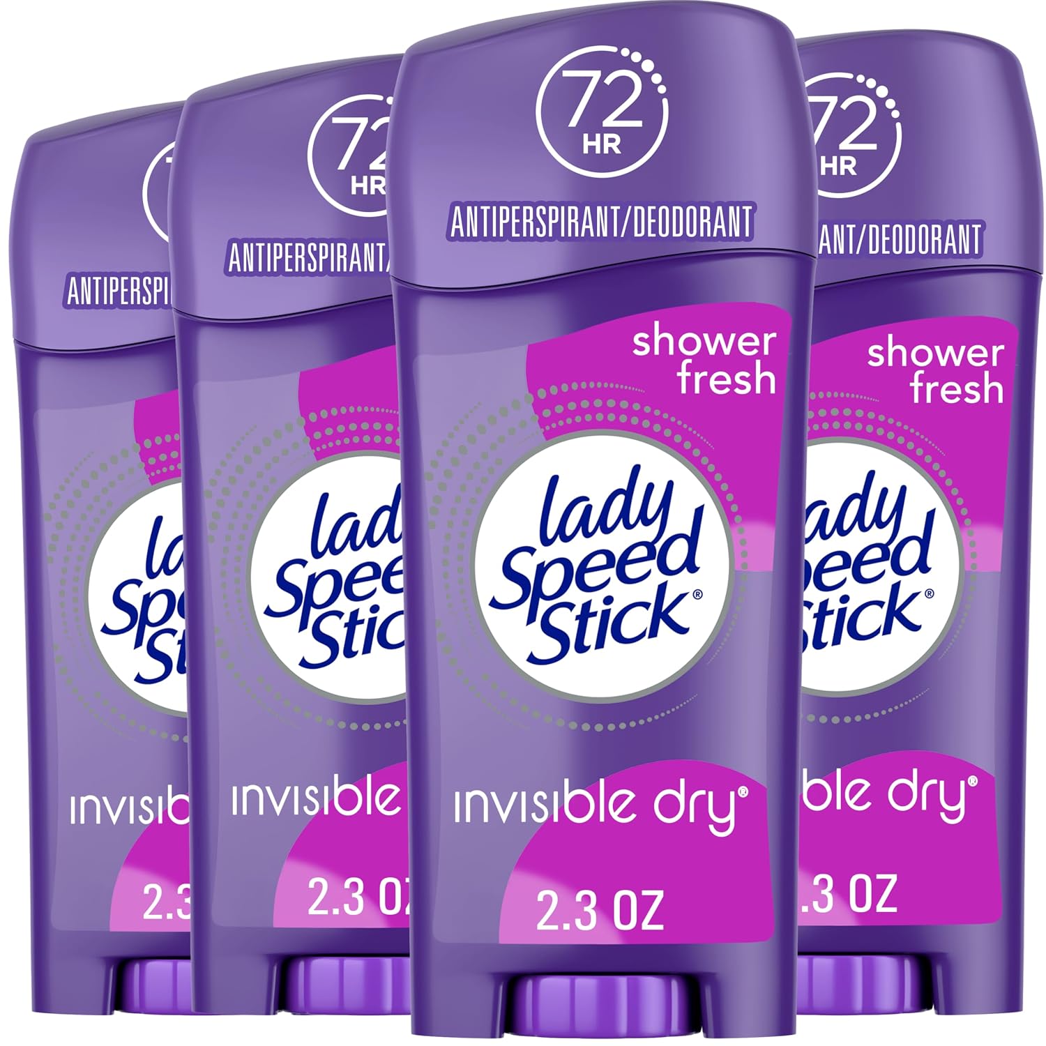 Lady Speed Stick Antiperspirant Deodorant for Women, 72 HR Sweat & Odor Protection, Invisible Dry, Shower Fresh Scent, 2.3 oz Stick (4 Pack) - Image 7