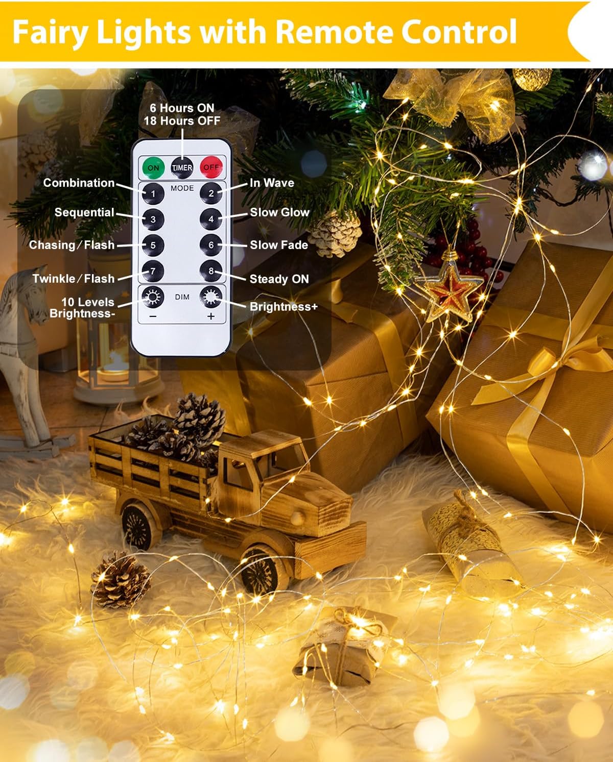 4 Pack 60 LED Fairy Lights Battery Operated with Remote, 20 FT Warm White | Cuttable, 8 Modes, Memory, Dimmable, Waterproof Battery String Lights with Timer for Indoor Outdoor, Christmas Decorations - Image 4