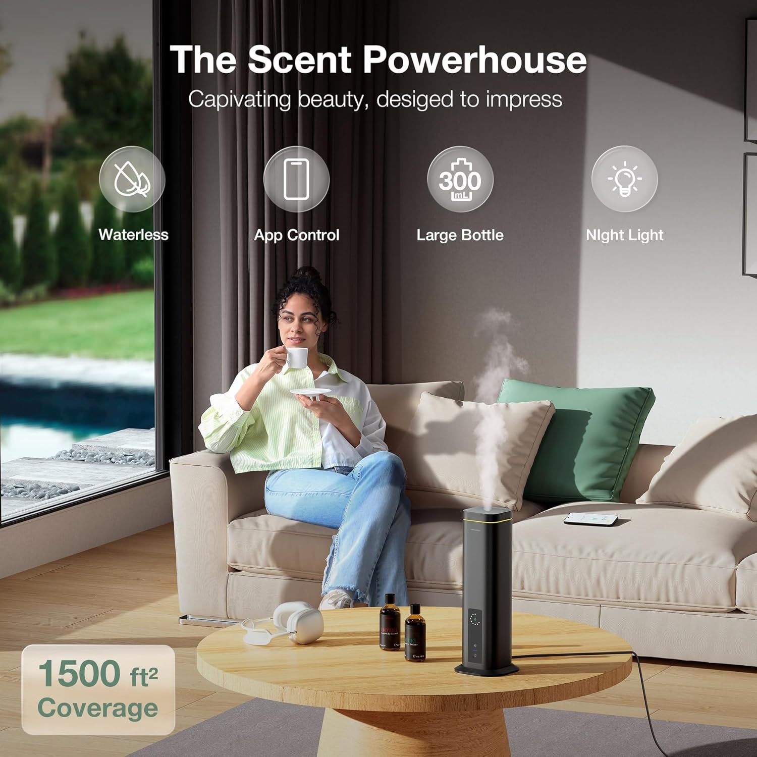 Airversa RDX Smart Waterless Essential Oil Diffuser for Large Room, Black | Up to 1500 sq ft, App Control, Cold Air, 300mL, DC-12V/1A Adapter, Smart Scent Air Machine, for Home & Commercial Spaces - Image 2