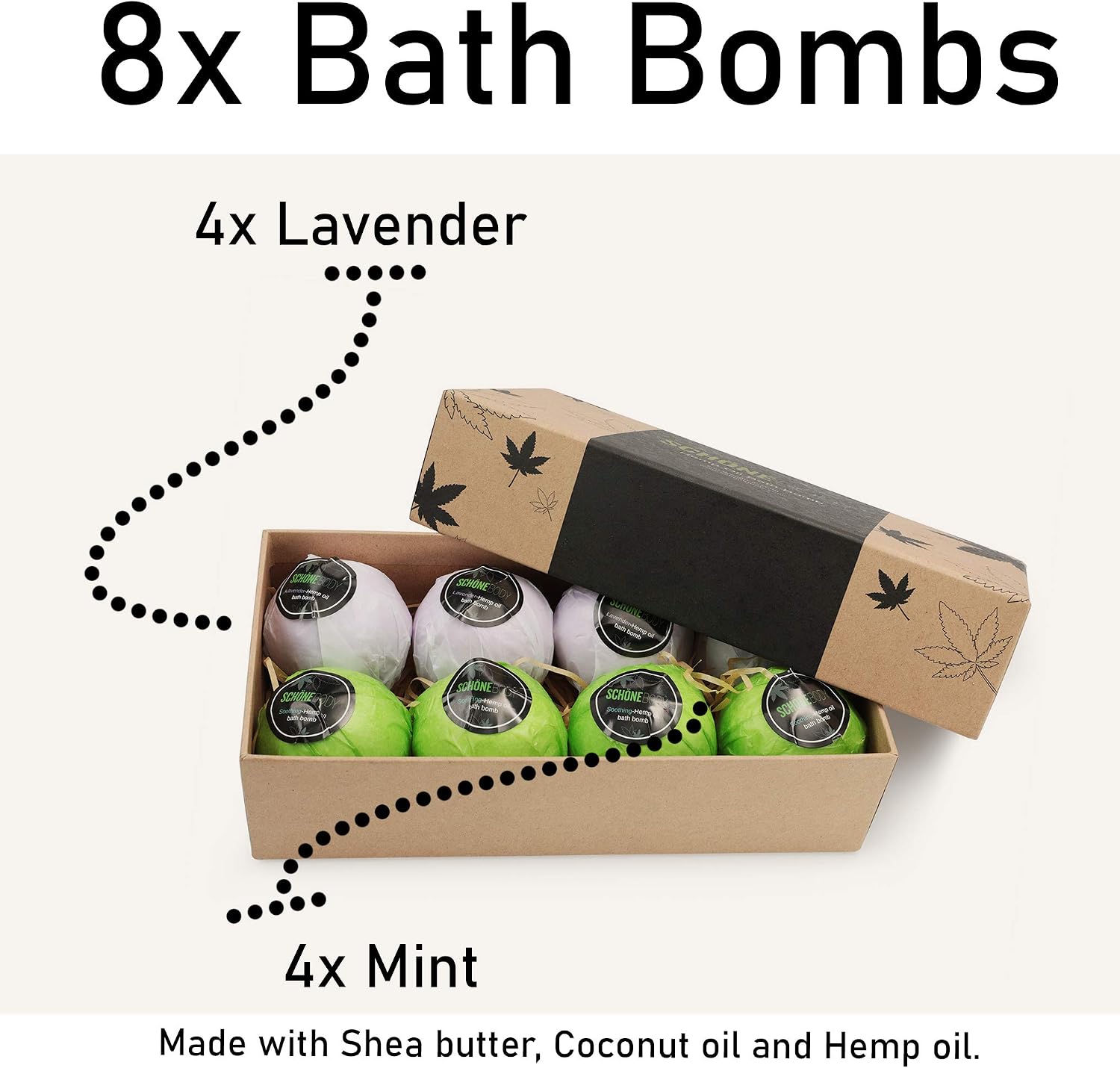 8 Pack Hemp Bath Bombs Set for Muscle Therapy & Relaxation | Large Vegan Fizzy Spa Gift for Women & Men | Natural Lavender, Mint Oils Moisturize Dry Skin & Soothe Stress, Wife Stocking Stuffers Gifts - Image 2