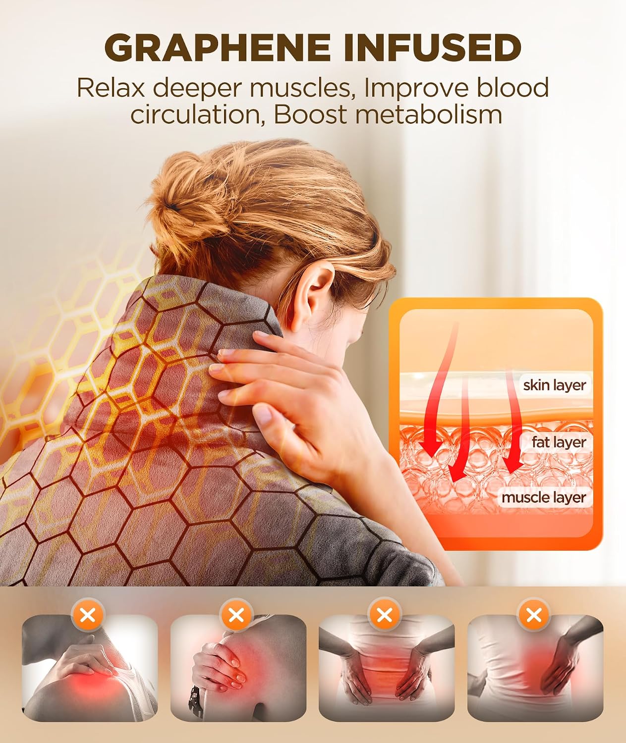 Graphene-Infused Heating Pad 3X Deeper Muscle Relief, Weighted Instant Heating Pads for Neck and Shoulders, Heated Wrap with 6 Heat Options and 4 Auto-Off Timer, Gifts for Mom Women Christmas Birthday - Image 3