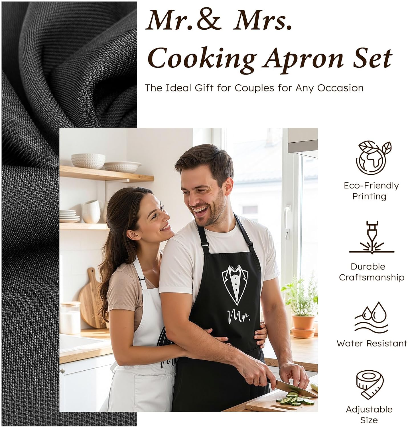 TUZELIYA Wedding Gifts for Couples, Bridal Shower Gift for Bride To Be, Engagement Gifts for Newlyweds, His and Hers Mr and Mrs Anniversary Set with Aprons, Coffee Mugs and 100% Cotton Towels - Image 4