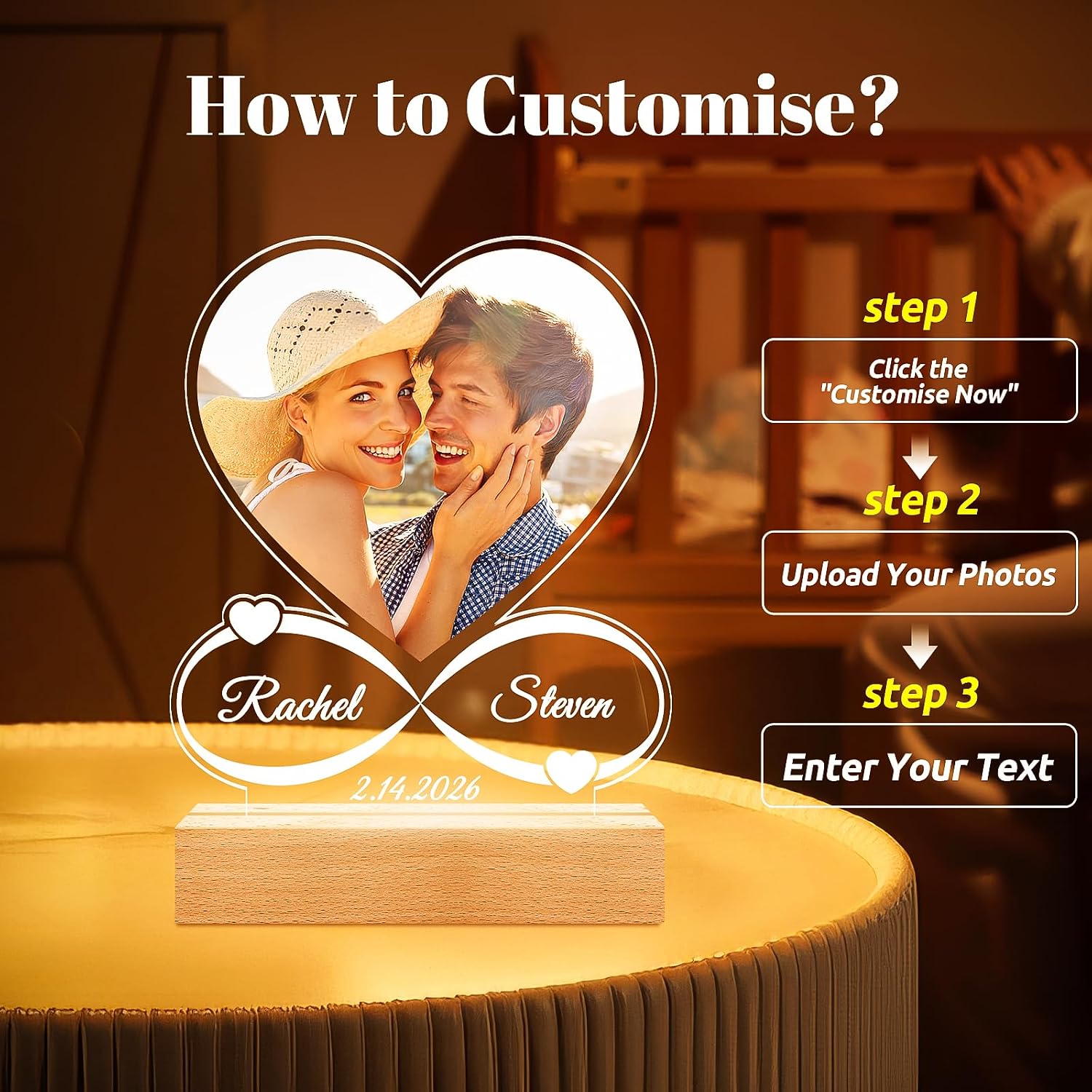 Custom Picture Frames, Personalized Anniversary Couple Gifts for Women Men | Personalized Picture Frame, Personalized Photo Frame, Customized Birthday Gifts for Girlfriend Boyfriend Her Him Wife Husband - Image 3