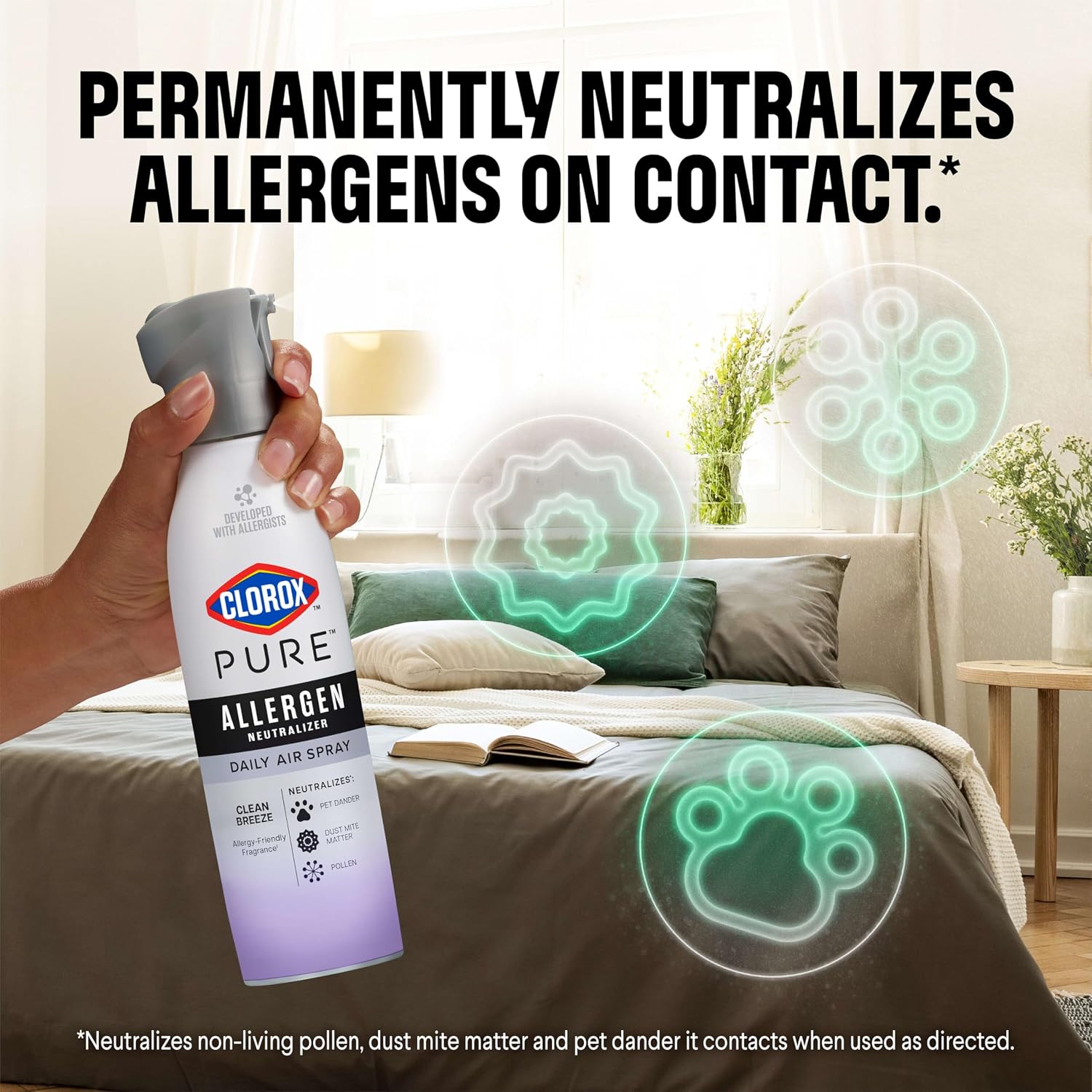 Clorox PURE Allergen Neutralizer Daily Air Spray, Nighttime Calm, 8 oz. | Air Spray for Home, Neutralizes Pet Dander, Dust Mite Matter & Pollen, Developed with Allergists, Allergen-Friendly Fragrance - Image 2