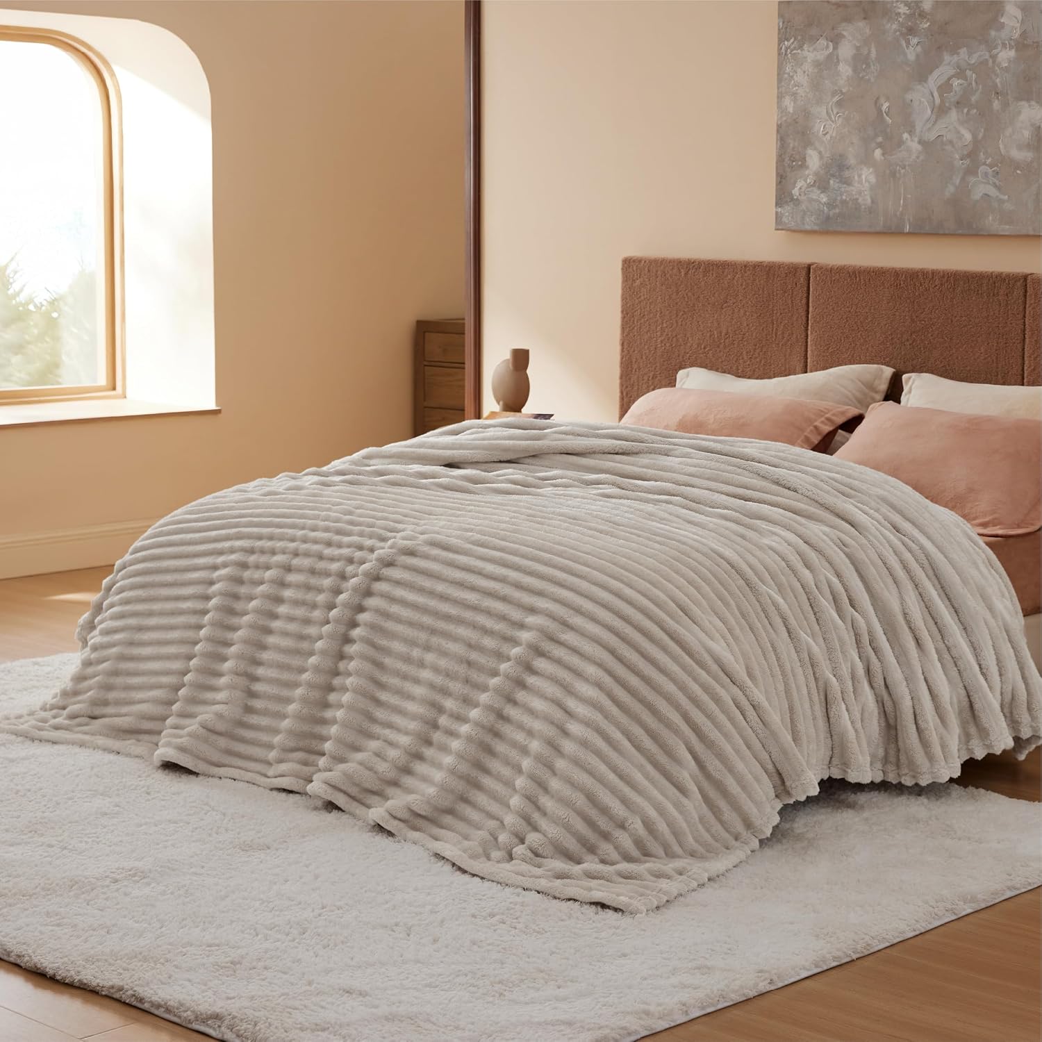 Bedsure Soft Queen Size Blanket for Bed Beige 90"x90" | Birthday Gifts for Women Mom Her, Warm Lightweight Cozy Fluffy Throw Blanket Sofa, Dorm Room Home Decor, Machine Washable - Image 9