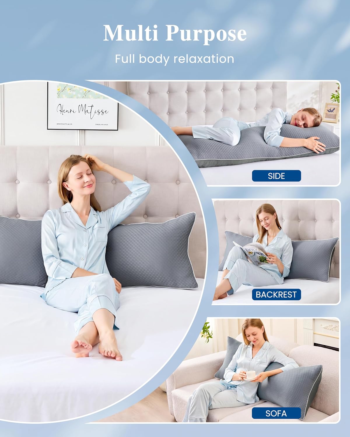 YZ HOME Cooling Body Pillow for Adults- Pillow Insert with Shredded Blue Memory Foam, Soft Support for Side Sleepper, Pregnant Women, Back Pain Relief, Washable Pillowcase (20x54 Inch, Grey) | Long Pillow for Bed with Memory Foam Insert,Adjustable, Soft Support for Side Sleeper, Pregnant(Dark Grey, 20x54Inch) - Image 7
