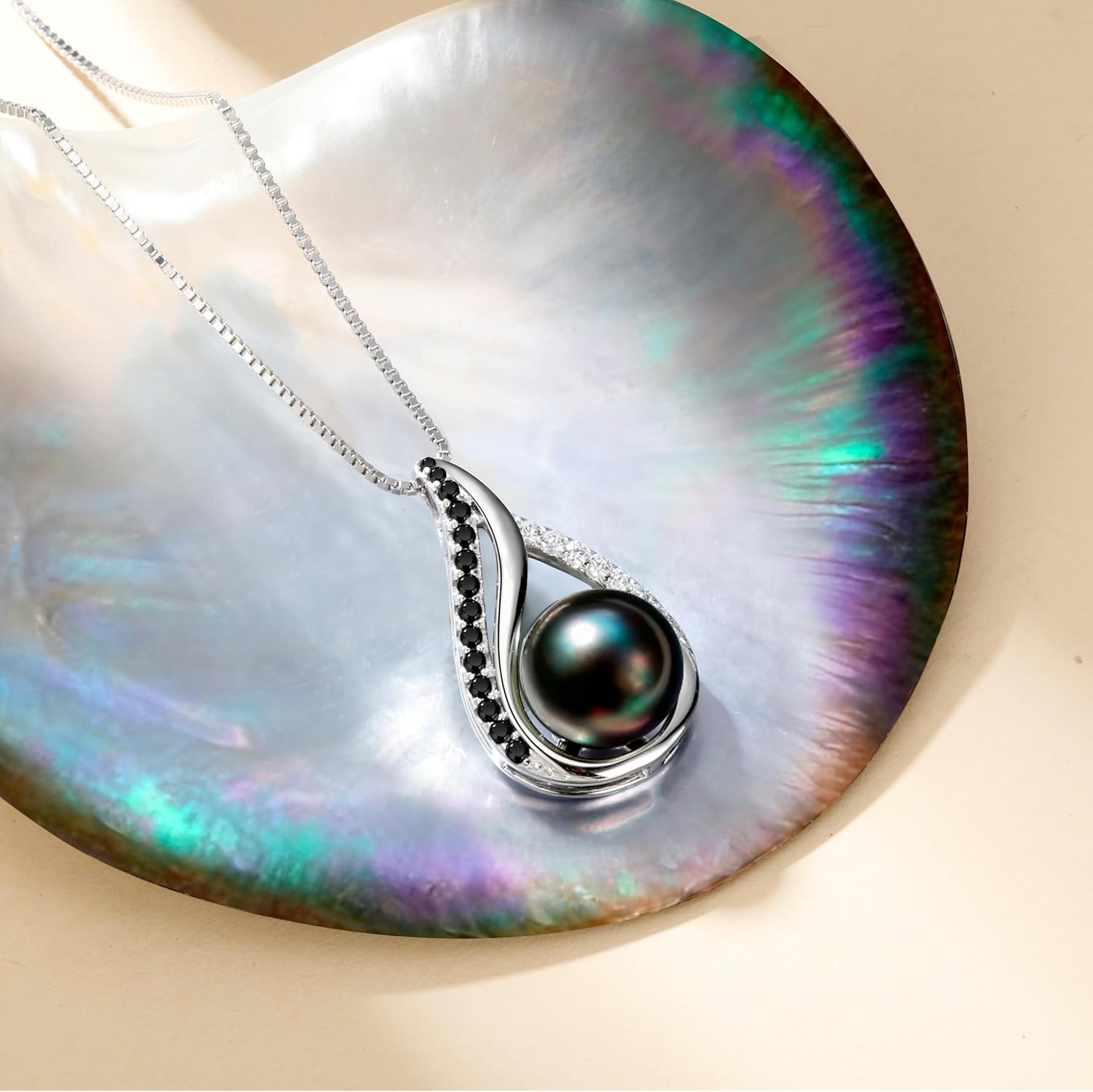 NONNYL Mothers Day Gifts For Wife Women Wedding Anniversary - Real Tahitian-Pearl-Necklace, Birthday Valentines Gifts For Wife Her Mom Christmas - Companion Necklace For Women Luxury Fine Jewelry - Image 4
