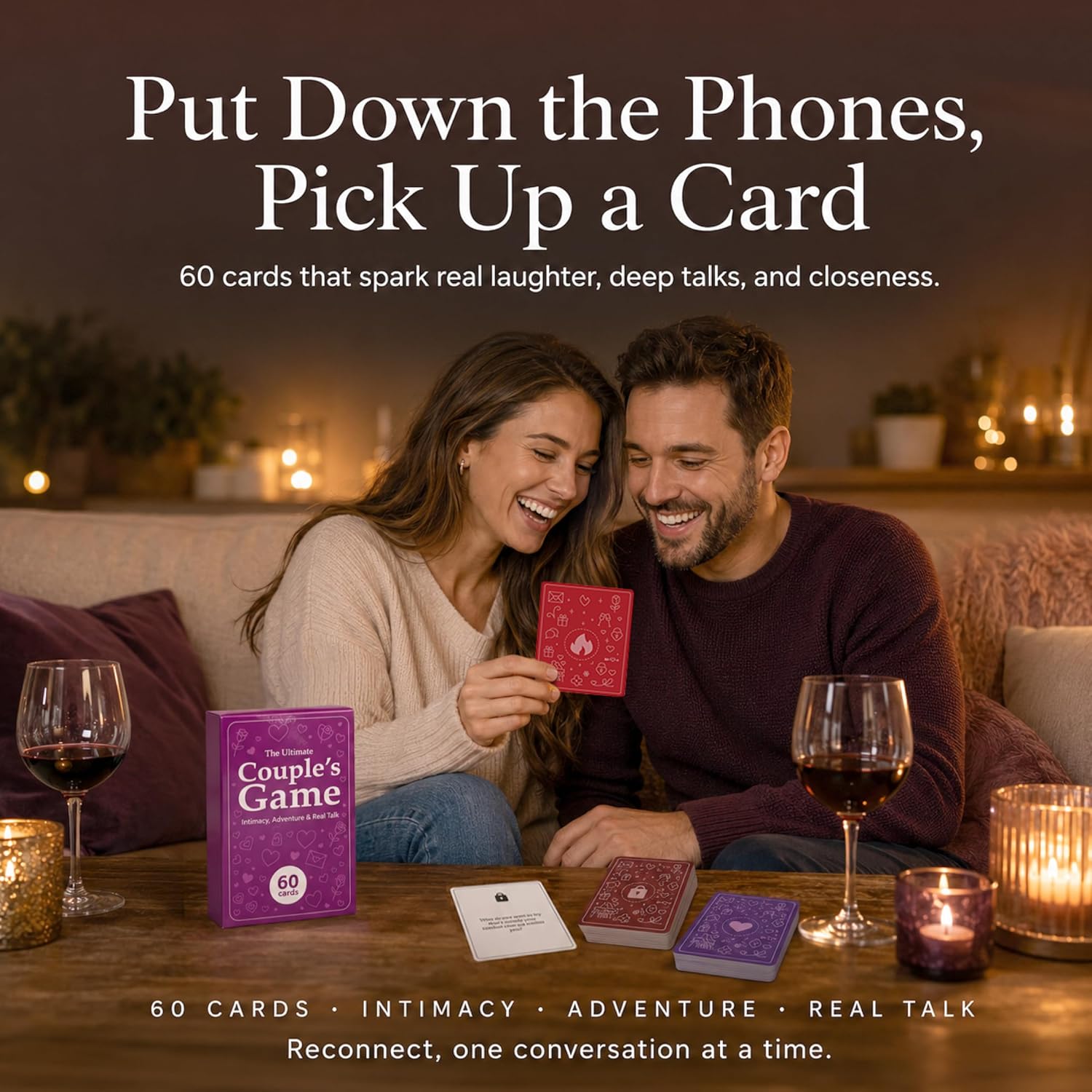 Fun & Romantic Couples Card Game for Adults with 6 Categories | Relationship Conversation Game with Intimacy, Adventure & Real Talk Questions - Gift for Her, Him & Newlyweds - 60 Cards - Image 2