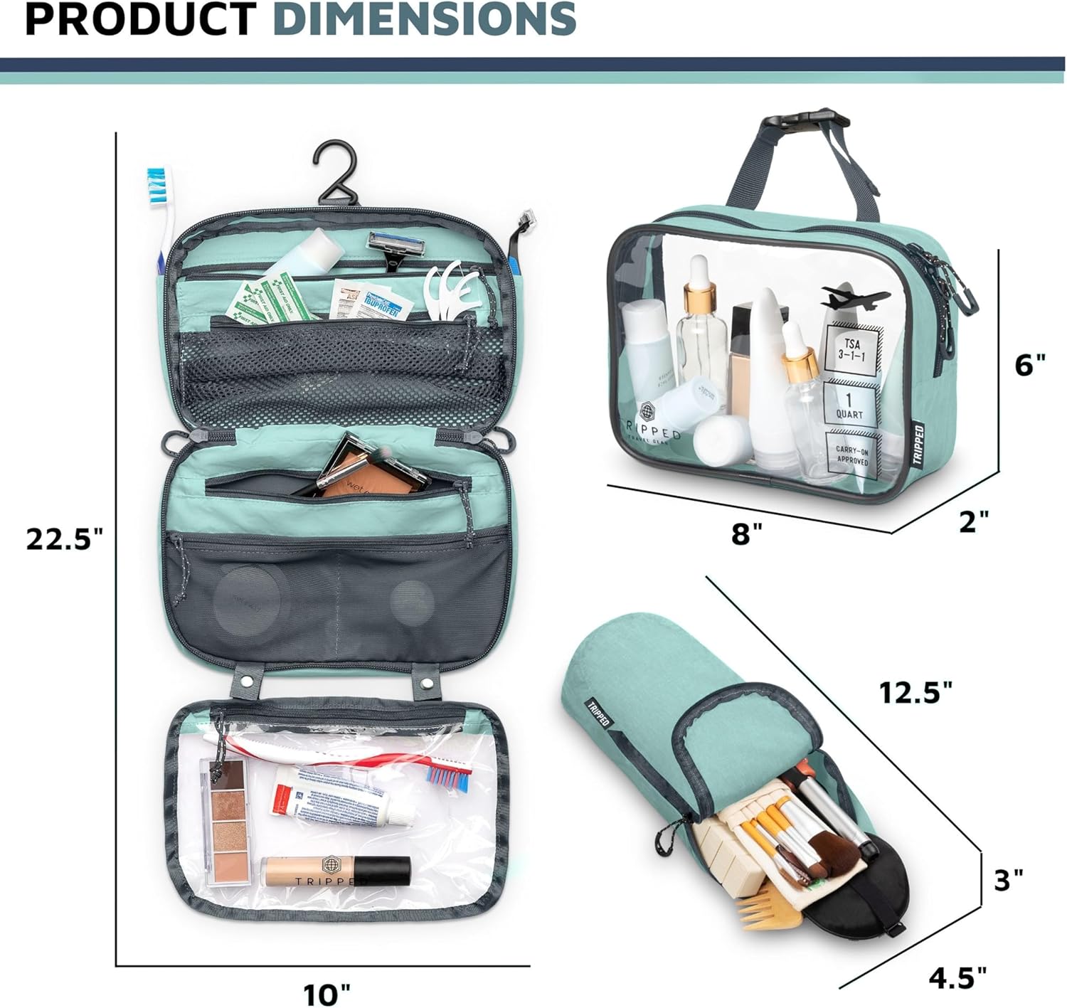 TRIPPED Travel Gear 3-Piece Travel Toiletry Bag Set | Includes Hanging Toiletry Bag, 311 TSA Liquid Bag, and Accessory Organizer Pouch with Lightweight Ripstop Construction - Image 9