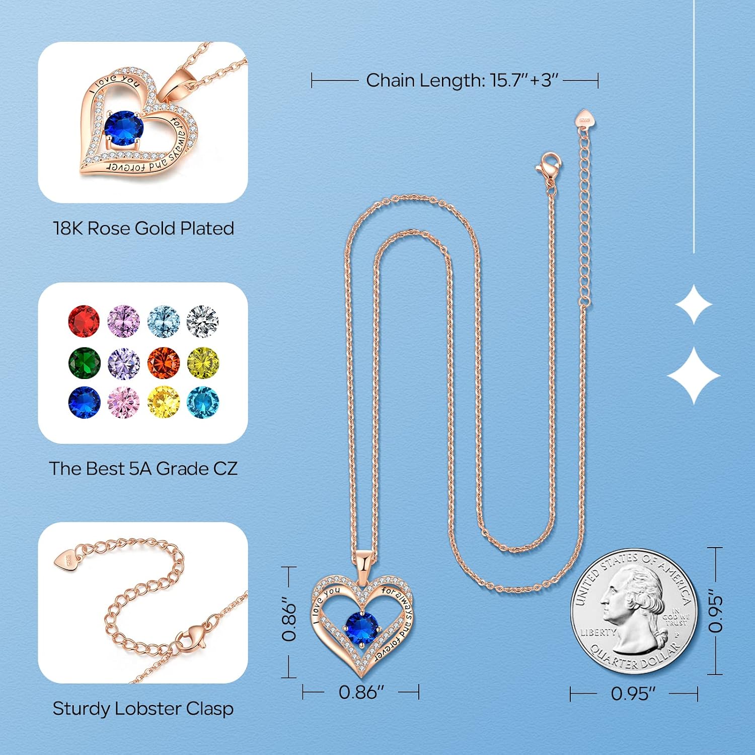 18K Rose Gold Necklaces for Women Birthday Gifts for Women Jewelry for Women Birthday Gifts for Wife Girlfriend Daughter Wife Birthday Gifts for Anniversary Mothers Day Christmas Valentines Gifts - Image 4