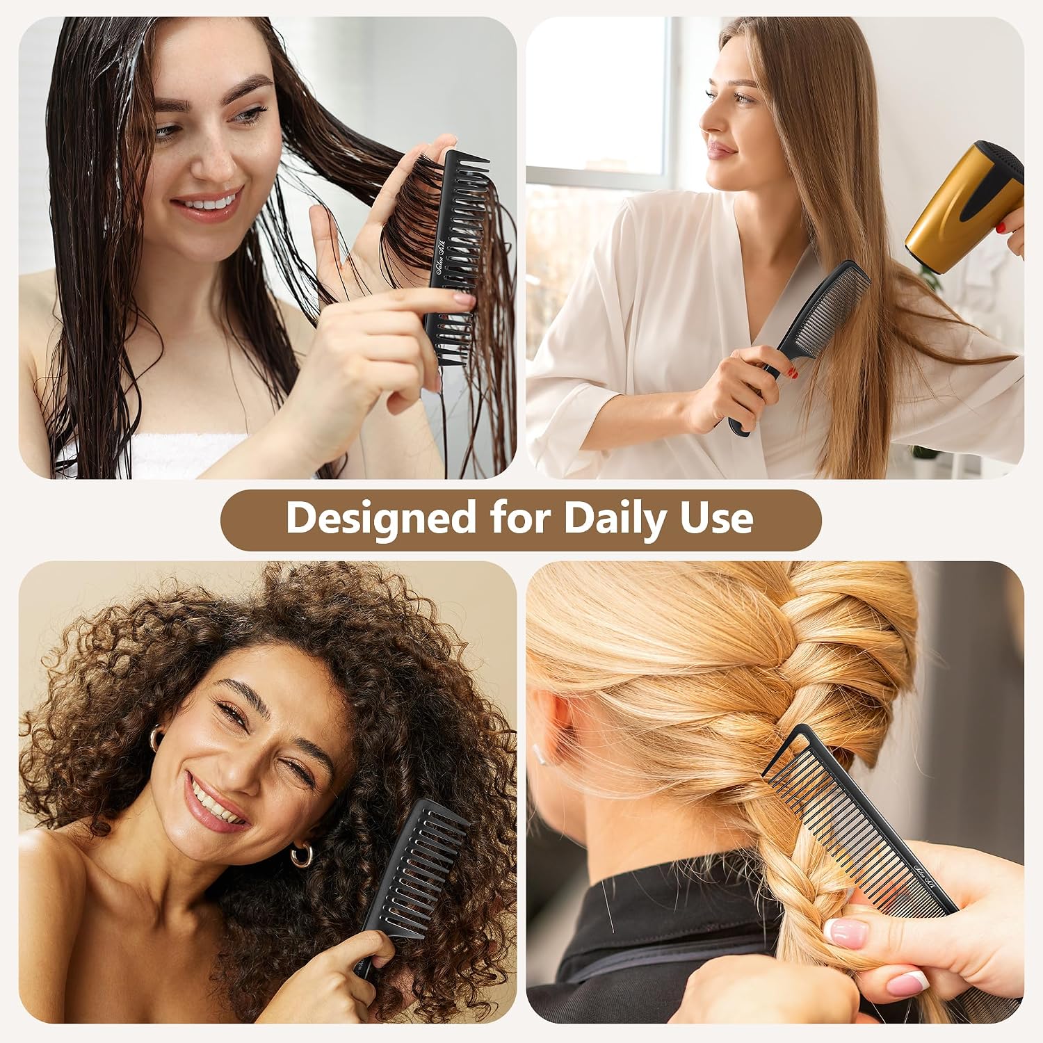 SALONSILK Women Hair Comb Set - 14PCS Wide Tooth Rat Tail Styling Combs Pick for Curly - Teasing Parting Fine Professional Barber Cutting Braiding Set - Image 5