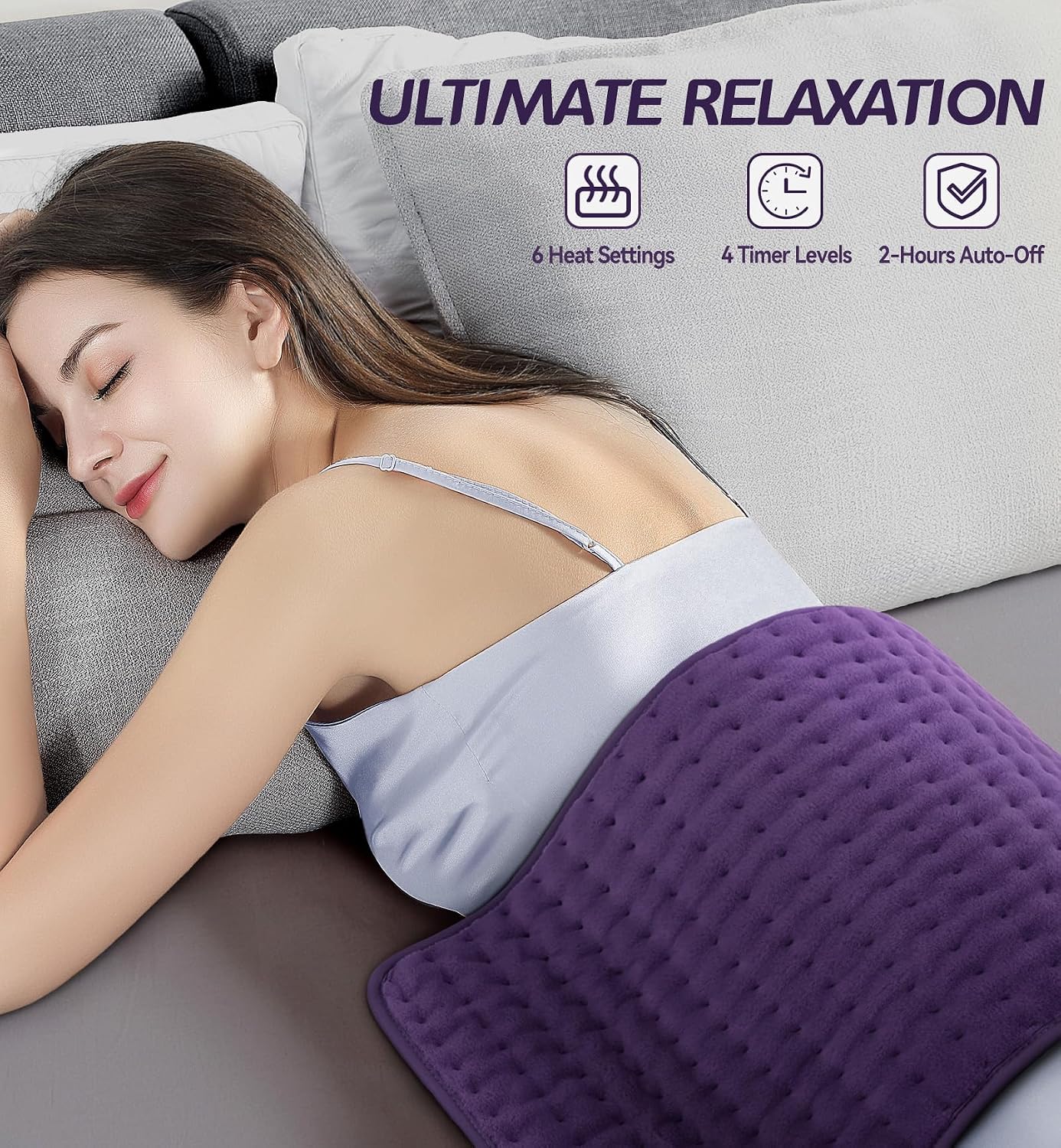 Electric Heating Pad for Back, Neck & Cramps Relief - Moist & Dry Heat Therapy - 6 Heat Settings, 4 Timer Options, Auto Shut-Off, Machine Washable, Ideal Christmas Gift for Men & Women,12"x24" - Image 3