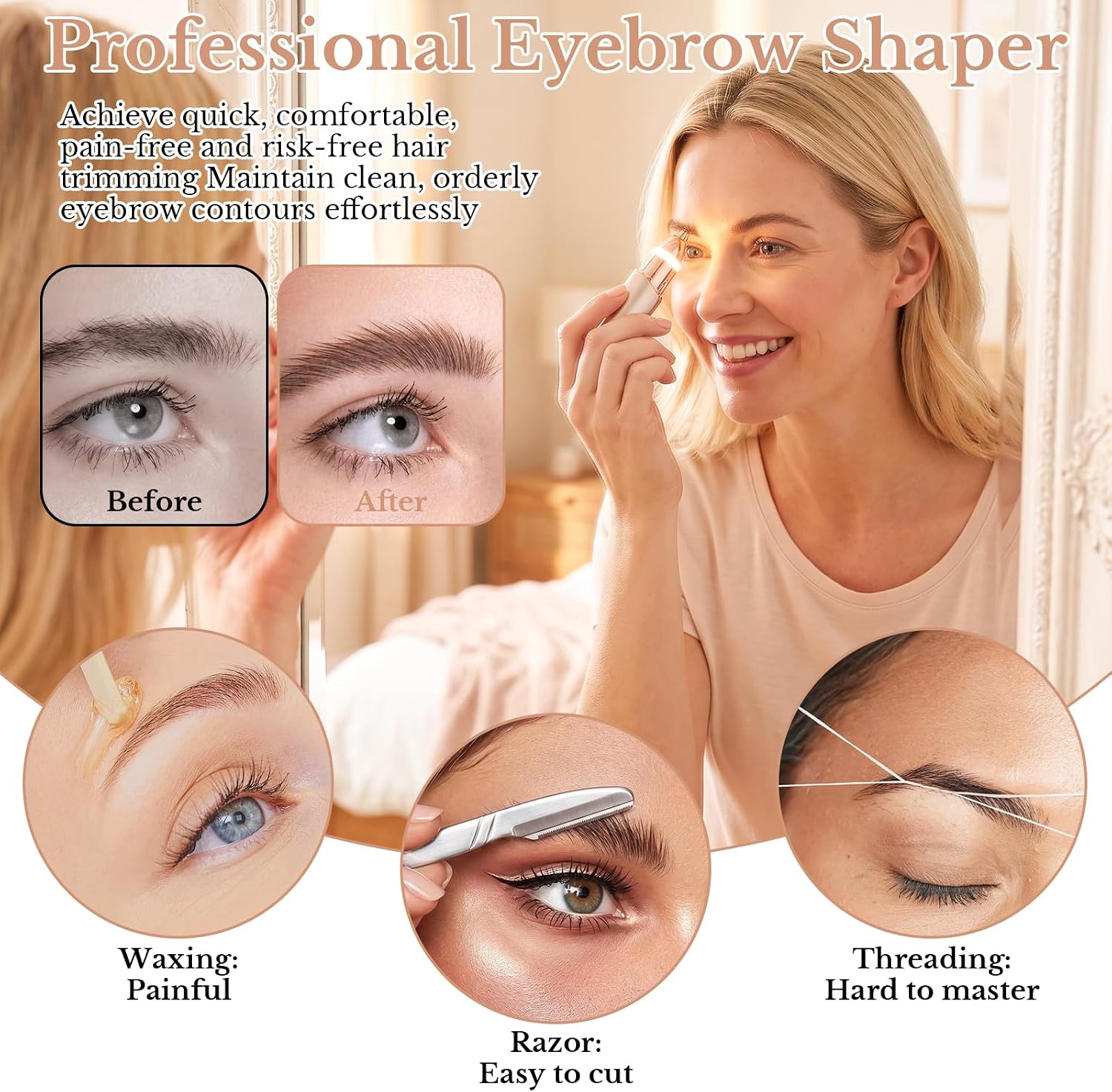 Facial Hair Removal for Women,2 in 1 Face Epilator and Eyebrow Trimmer | 2026 New Rechargeable Face Hair Remover,Facial Razor with Built in LED Light for Eyebrows, Upper Lip, Chin, Fine Facial Hair - Image 3