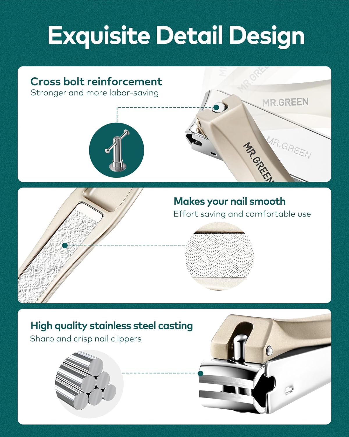 MR.GREEN 3pcs Nail Clippers Set, Anti Splash Excellent Quality Nail Cutter | German Stainless Steel, 2 Nail Clippers+Nano File, Unique Catcher, Exquisite Leather Case, for Men Women Home Travel Gift - Image 6