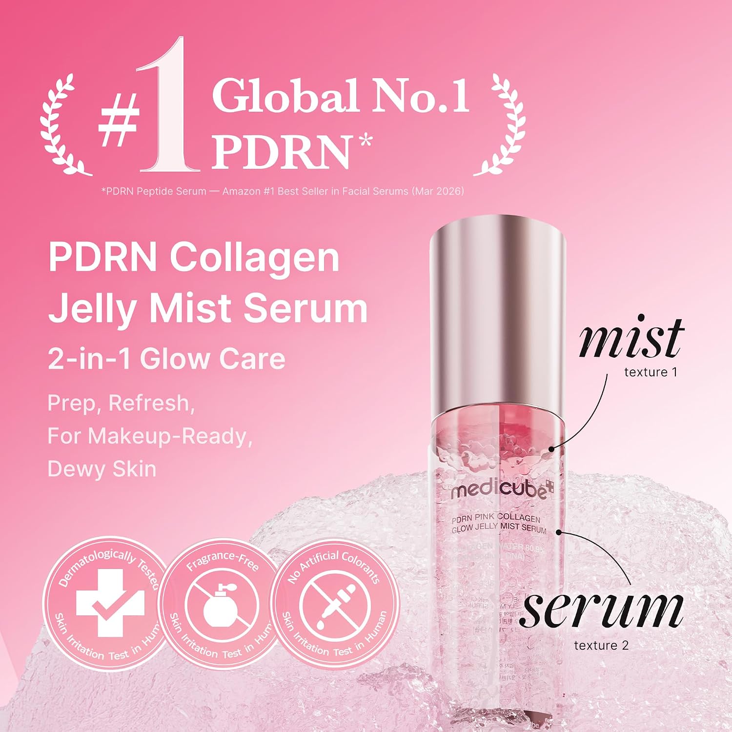 medicube Jelly Mist Serum with Pink PDRN Collagen, 3.38 fl.oz | Dual-Texture Glow Spray with Niacinamide, Glutathione, Hyaluronic Acid, Ceramide - Hydration, Radiance, Plump-Looking Skin - Image 2