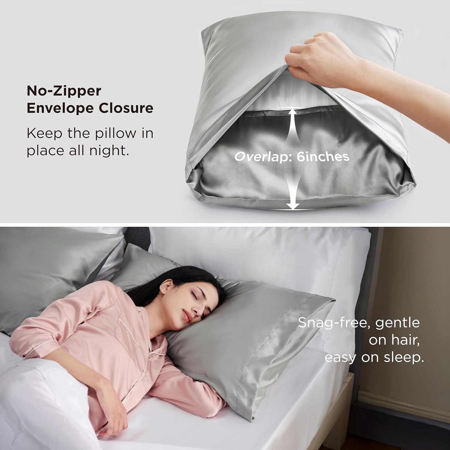 Bedsure Satin Pillowcase, Similar to Silk Pillow Cases Queen Size Set of 2, Cooling Pillow Case Covers with Envelope Closure, Room Decor Gifts for Women Men, Silver Grey, 20x30 Inches, 2pcs - Image 5