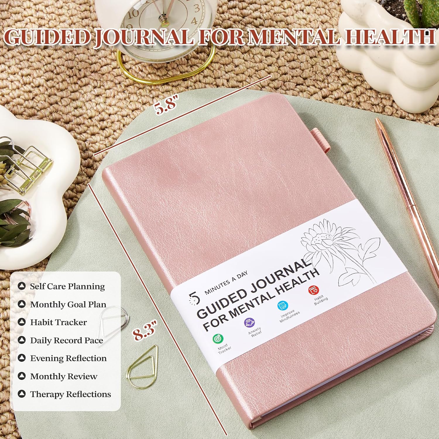 5 MINUTES A DAY Mental Health Journal, 90-Day Guided Journal | Self-Care Planner, Anxiety Relief Journal, Mood Tracker, Mindfulness Practice, Habit Building, Monthly Summary - Image 5