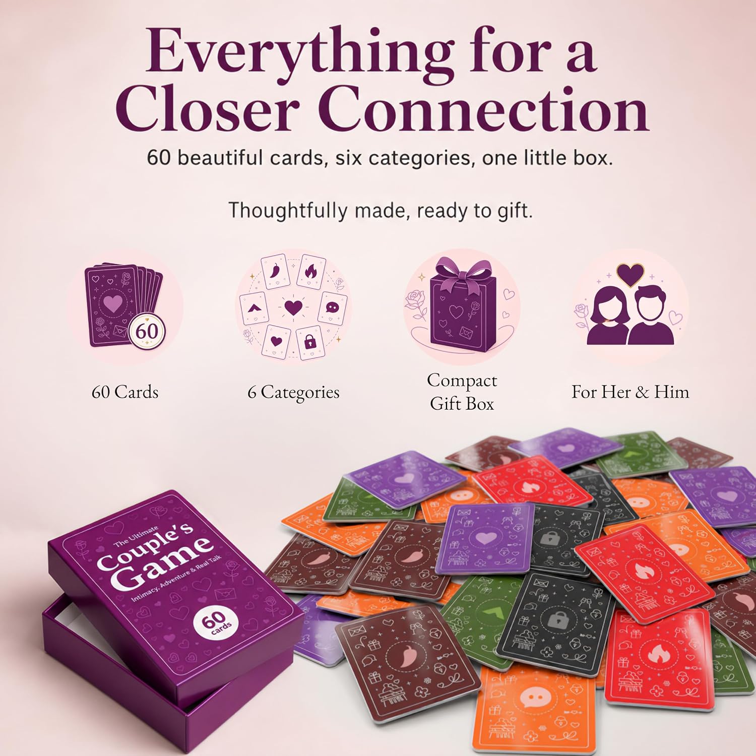 Fun & Romantic Couples Card Game for Adults with 6 Categories | Relationship Conversation Game with Intimacy, Adventure & Real Talk Questions - Gift for Her, Him & Newlyweds - 60 Cards - Image 9