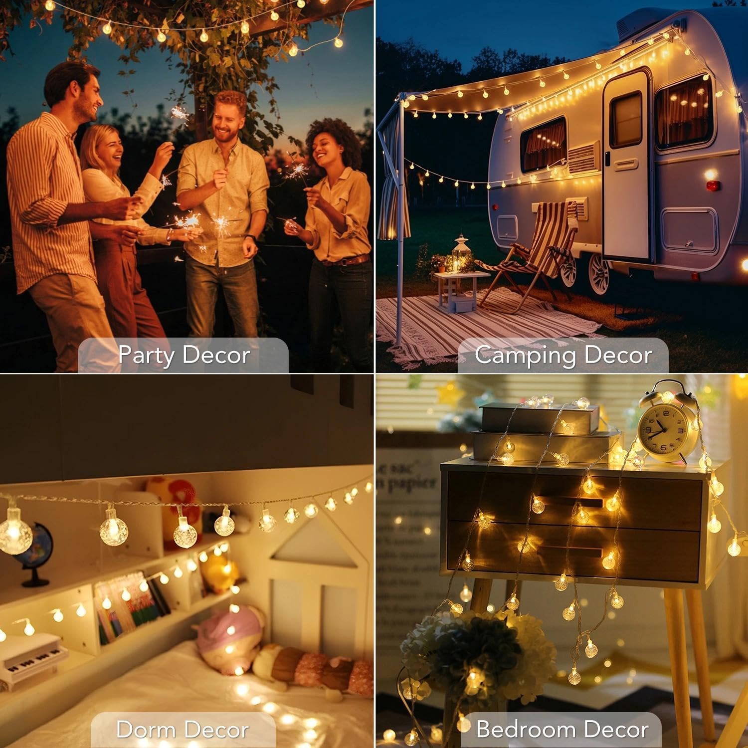 Metaku Globe String Lights Battery Operated Fairy Light 33ft 80LED & Remote | Waterproof Indoor Outdoor Hanging String Lights Decorative Christmas Lights for Home Party Patio Garden Classroom Wedding - Image 6