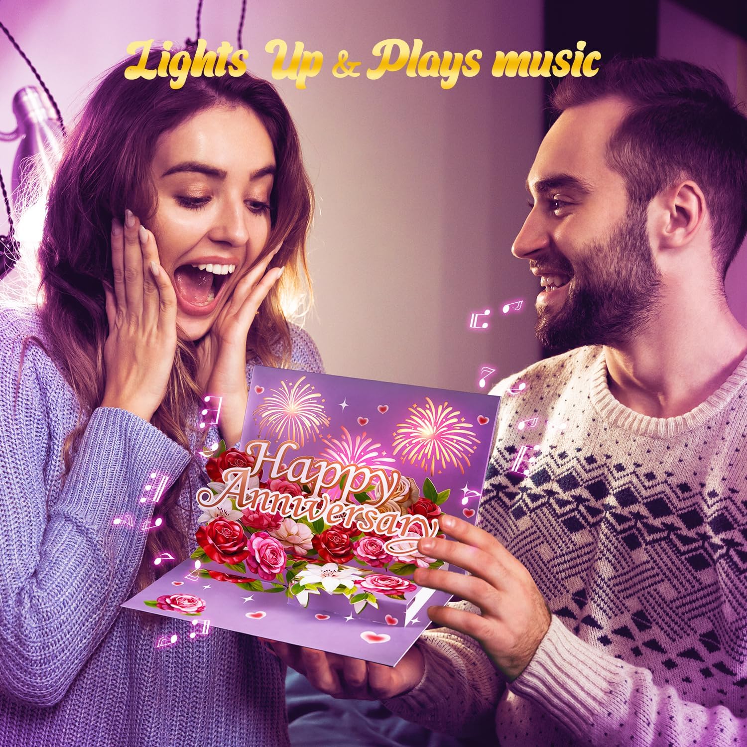 Airpark Anniversary Card, Pop Up Happy Anniversary Cards with Music & Light | 3D Wedding Anniversary Cards & Gift for Women Men Couple Parent Him Her Husband Wife Girlfriend Boyfriend - Image 2