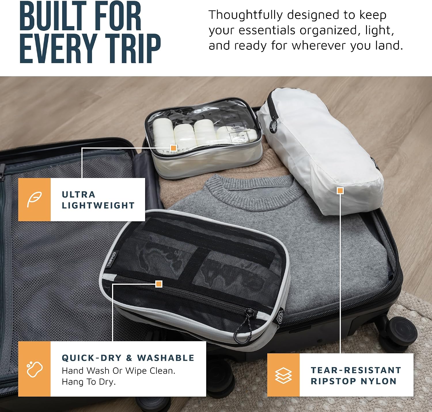 TRIPPED Travel Gear 3-Piece Travel Toiletry Bag Set | Includes Hanging Toiletry Bag, 311 TSA Liquid Bag, and Accessory Organizer Pouch with Lightweight Ripstop Construction - Image 2