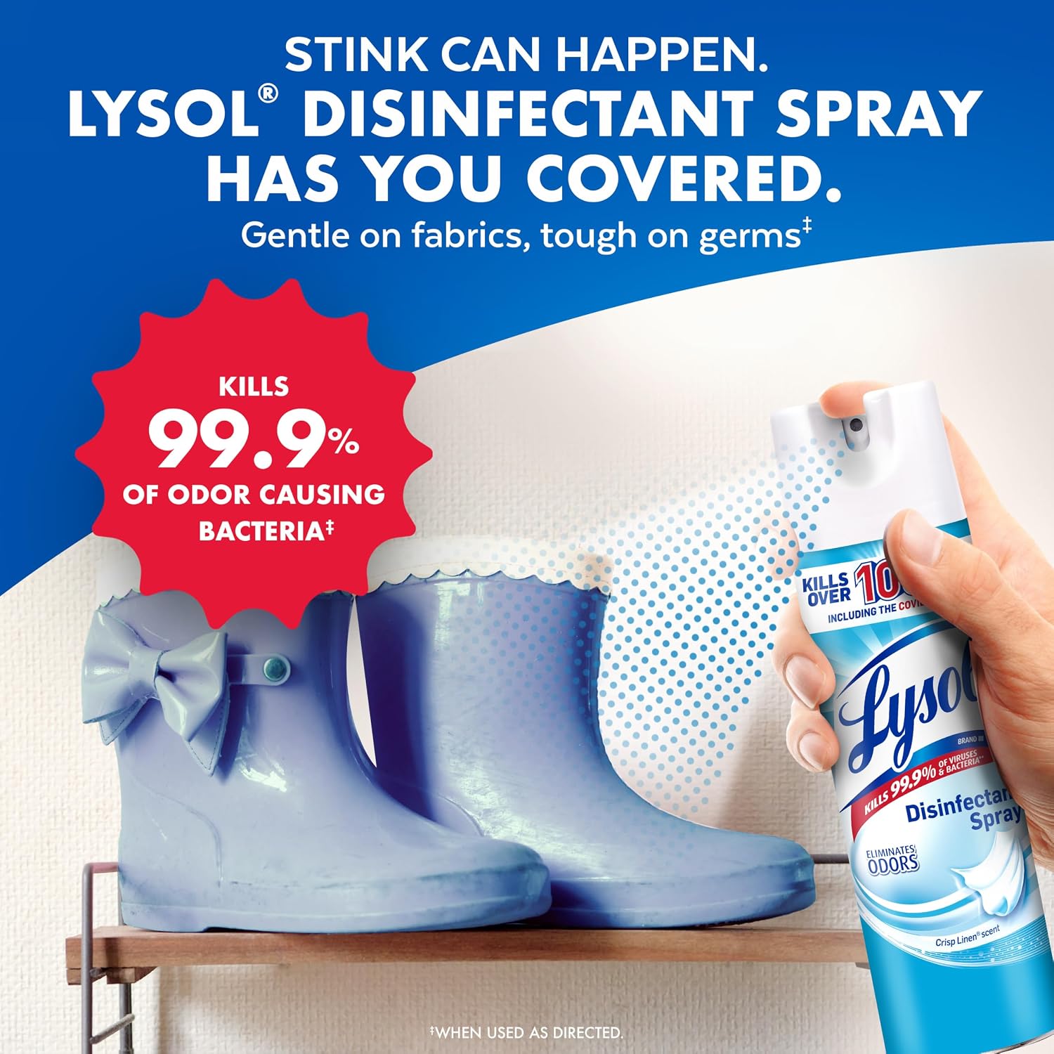 Lysol Disinfectant Spray, Household Cleaning Supplies, Disinfecting Multi-Purpose Room Spray, Antibacterial Sanitizer, Deodorizer, Kills Hantavirus, Crisp Linen, 19 Fl Oz (Pack of 2) - Image 8