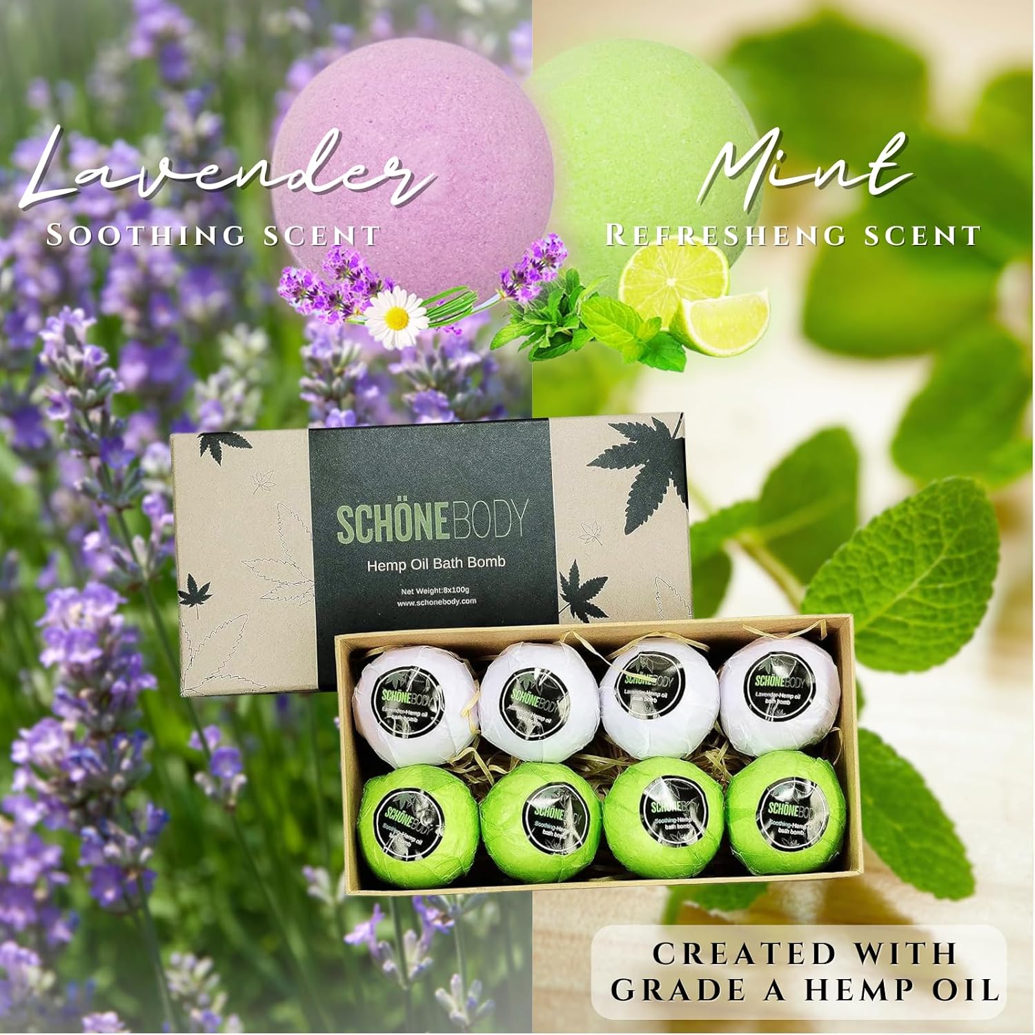 8 Pack Hemp Bath Bombs Set for Muscle Therapy & Relaxation | Large Vegan Fizzy Spa Gift for Women & Men | Natural Lavender, Mint Oils Moisturize Dry Skin & Soothe Stress, Wife Stocking Stuffers Gifts - Image 3