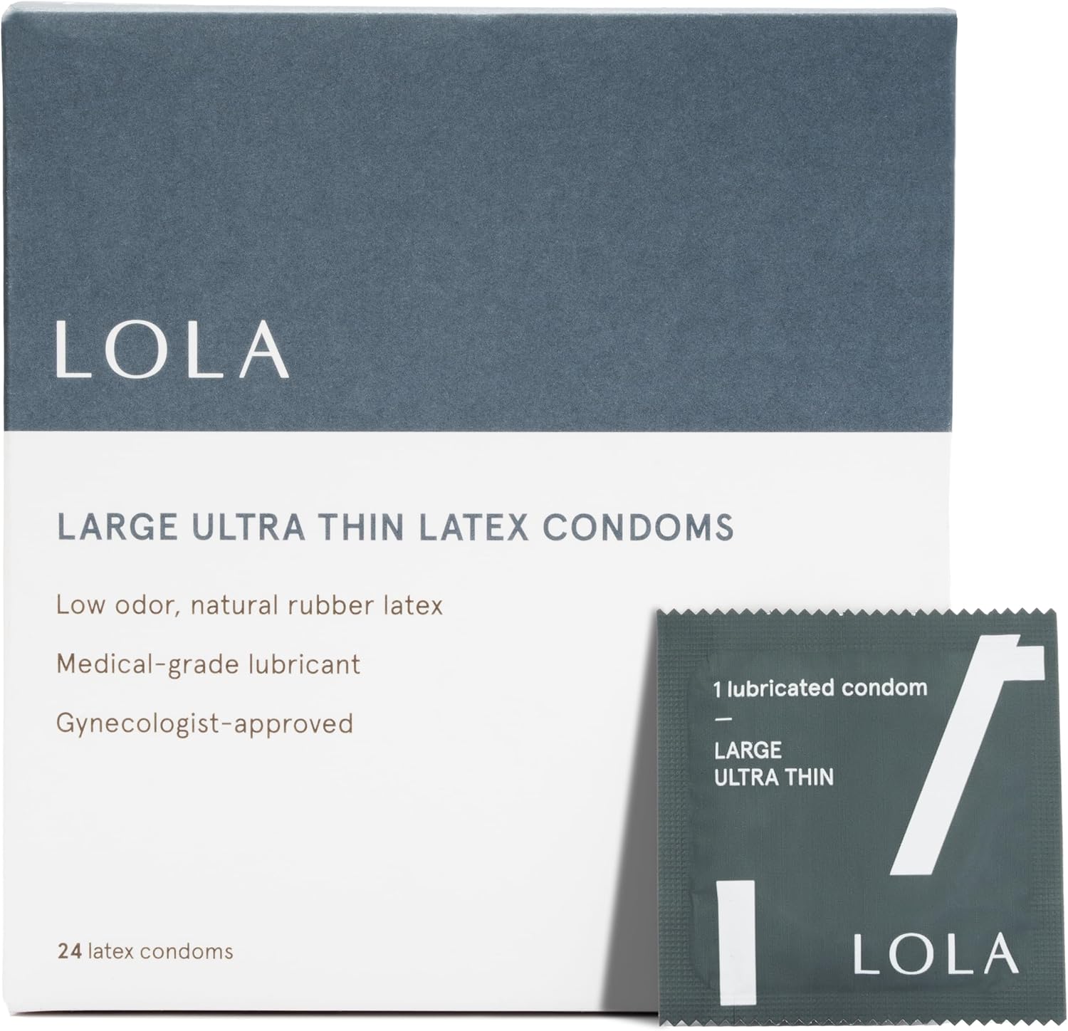 LOLA Large Ultra Thin Latex Condoms | Silicone Based Lube, For Sensitive Skin, Natural Rubber Latex, Vegan, 24 Count