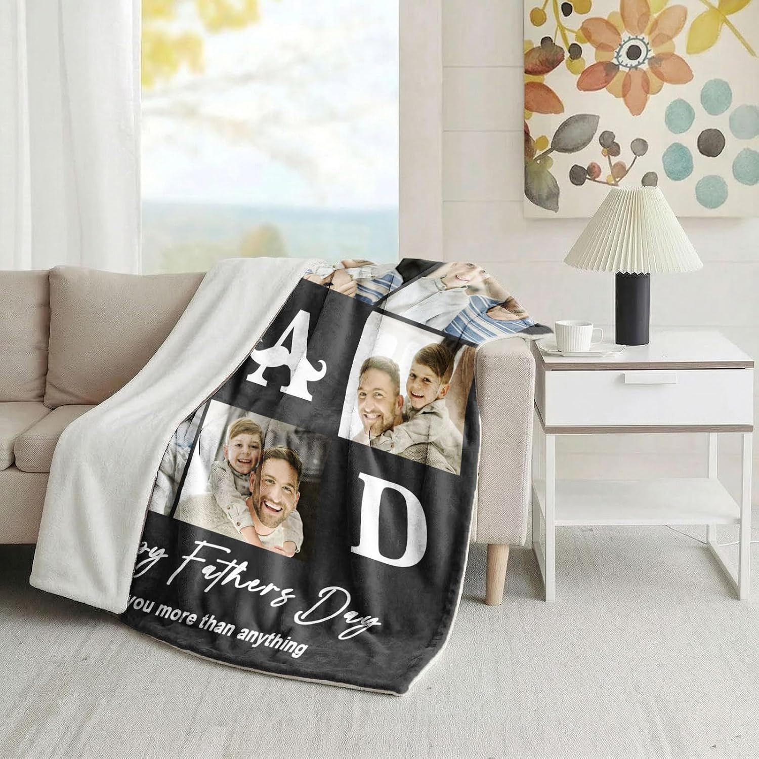 ICELIETE Ships Next Day, Fathers Day Birthday Gifts, Custom Blankets with Pictures Text Customized Fleece Pohto Blanket Personalized Gift for Dad Husband Men Grandpa - Image 3