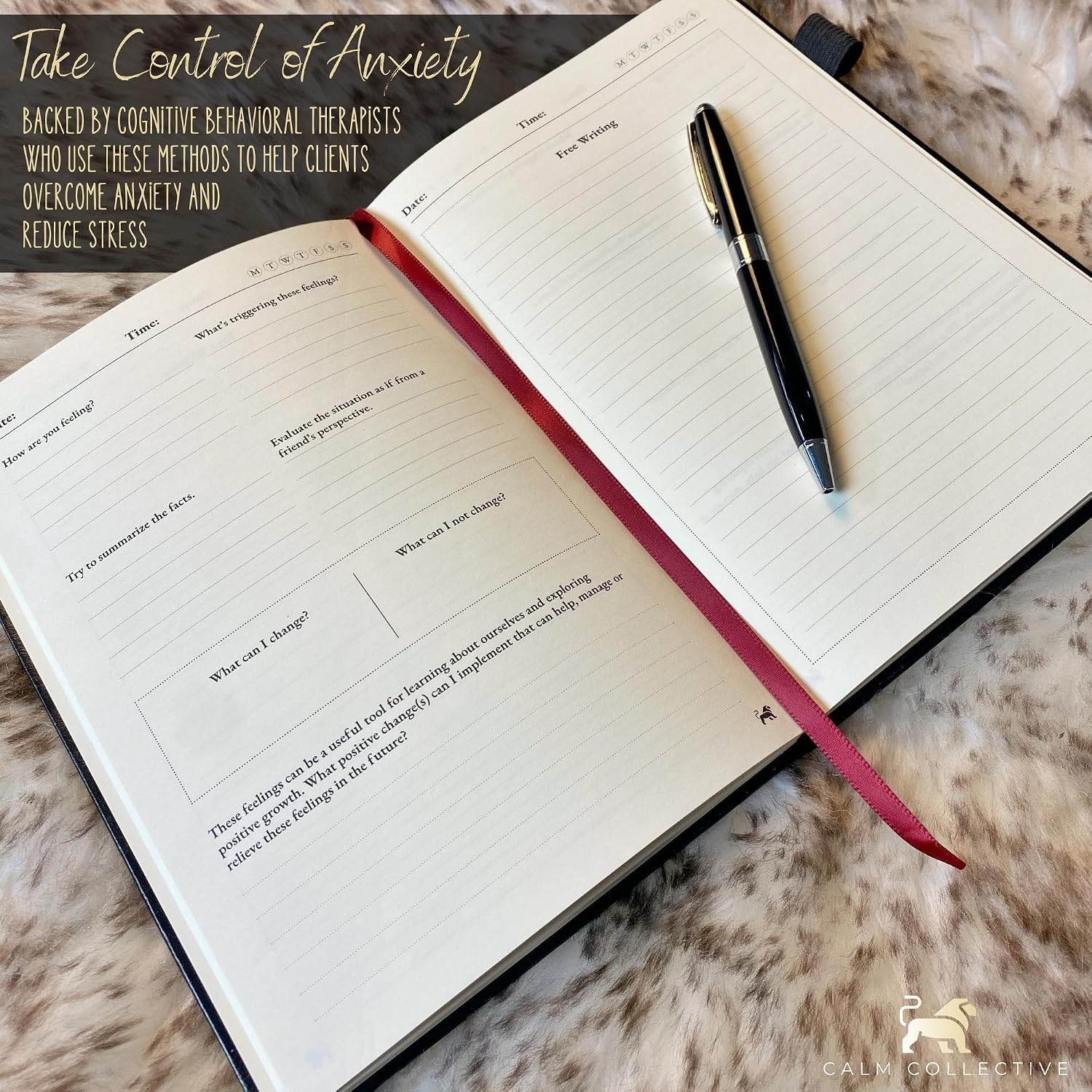 Calm Collective Guided CBT Anxiety Relief Journal Kit for Mental Health Therapy with Free Pen Included, Mindfulness Self Care Prompts, Gratitude & Habit Tracker, Wellness Gift Diary Notebook - Image 2