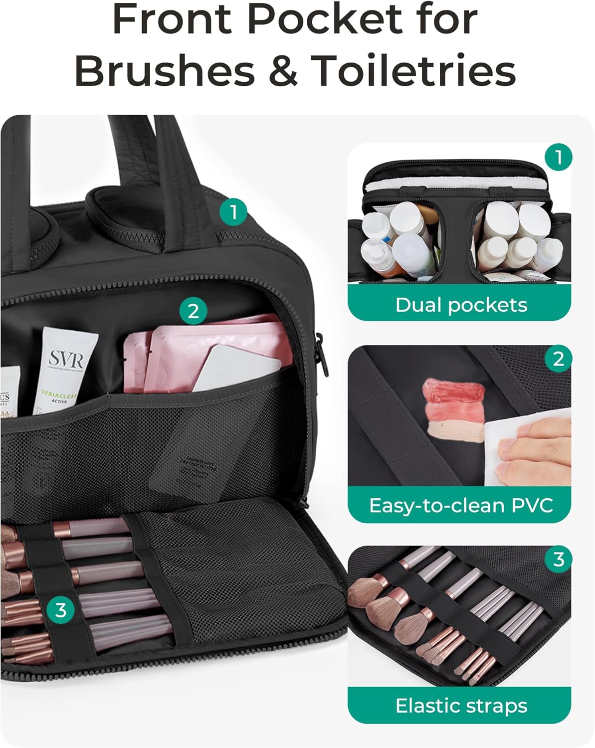 BAGSMART Travel Toiletry Bag, Lightweight Large Wide-open Travel Bag for Women, Puffy Cosmetic Makeup Bag Organizer with Handle for Accessories,Essentials, Toiletries, Black - Image 2