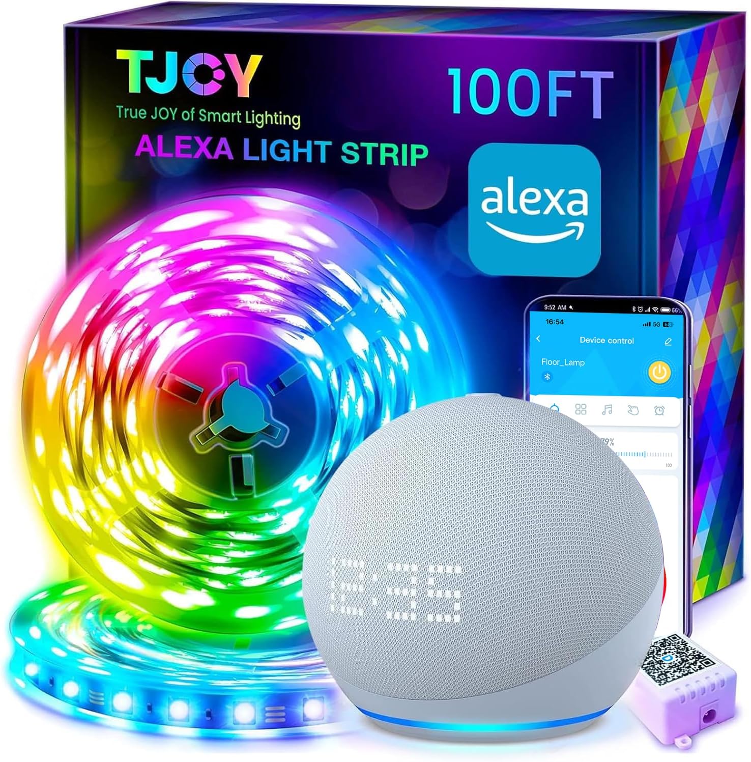 TJOY 100FT Smart Led Strip Lights for Bedroom Alexa Compatible Wireless RGB | Music Sync, RGB Color Changing Lights for Room Decor(APP+Remote+Voice control)