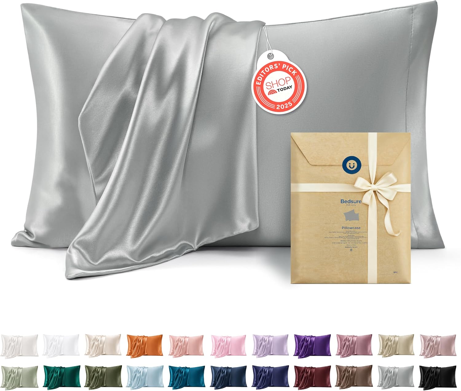 Bedsure Satin Pillowcase, Similar to Silk Pillow Cases Queen Size Set of 2, Cooling Pillow Case Covers with Envelope Closure, Room Decor Gifts for Women Men, Silver Grey, 20x30 Inches, 2pcs