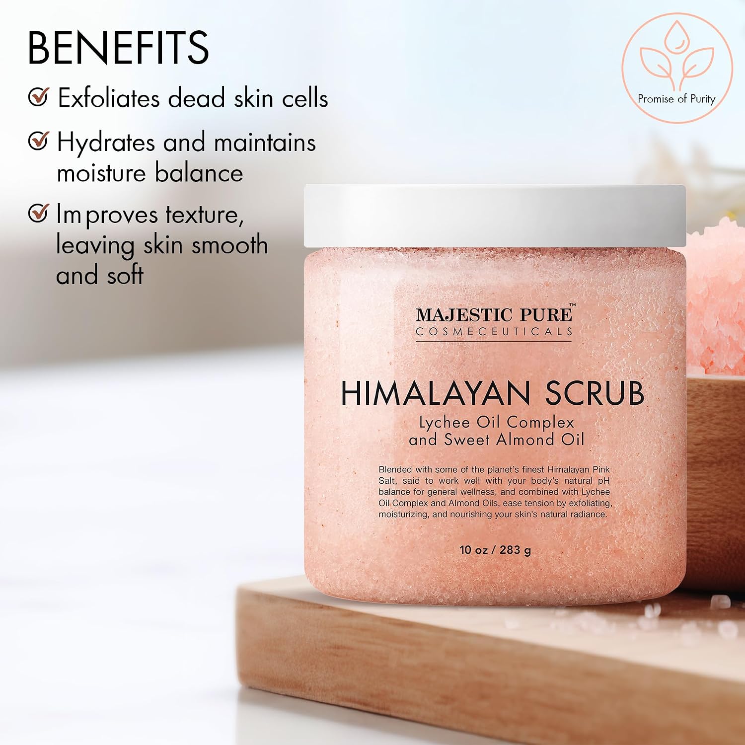 Majestic Pure Himalayan Salt Body Scrub, Lychee Oil Exfoliant, 10 Oz | Buffs away dead skin for a smooth, radiant glow; hydrating spa polish for head-to-toe softness on all skin types. - Image 3