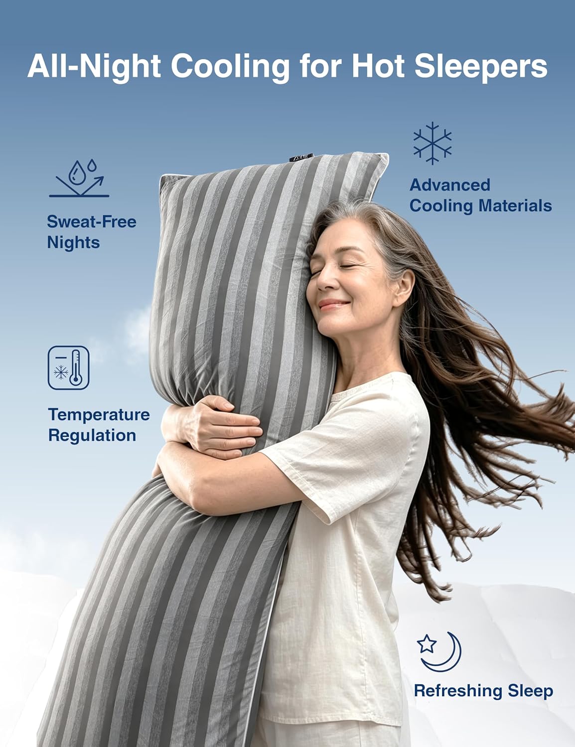 ZonLi Cooling Body Pillow for Adults, Long Pillow with Memory Foam Adjustable, Firm Support Body Pillow for Side Sleeper, Pregnant, Back Pain Relief, Washable Pillowcase, 20x54 inch, Grey - Image 4