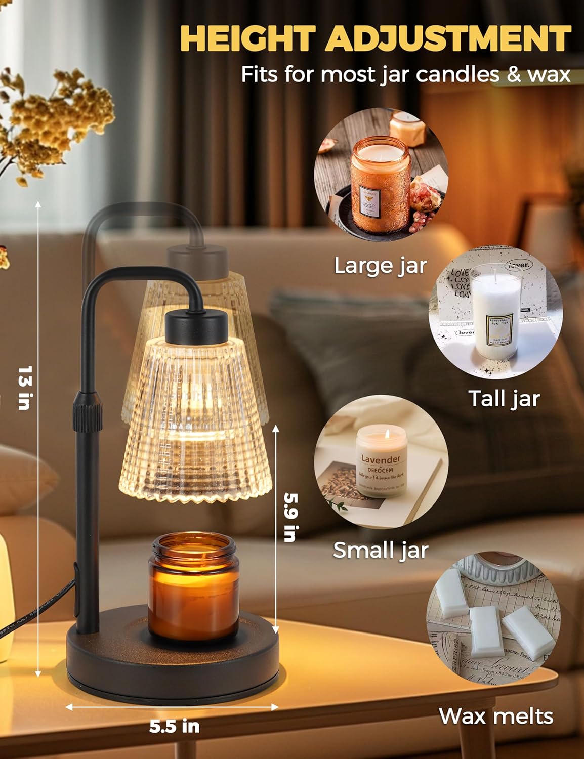 GODONLIF Candle Warmer Lamp with Timer, Birthday Gifts for Women Home Decor | 24h Cycle Timer Dimmable Wax Melt Warmer with 2 Bulbs, Fall Decor for Home Living Room Halloween Decorations Gifts for Mom - Image 6