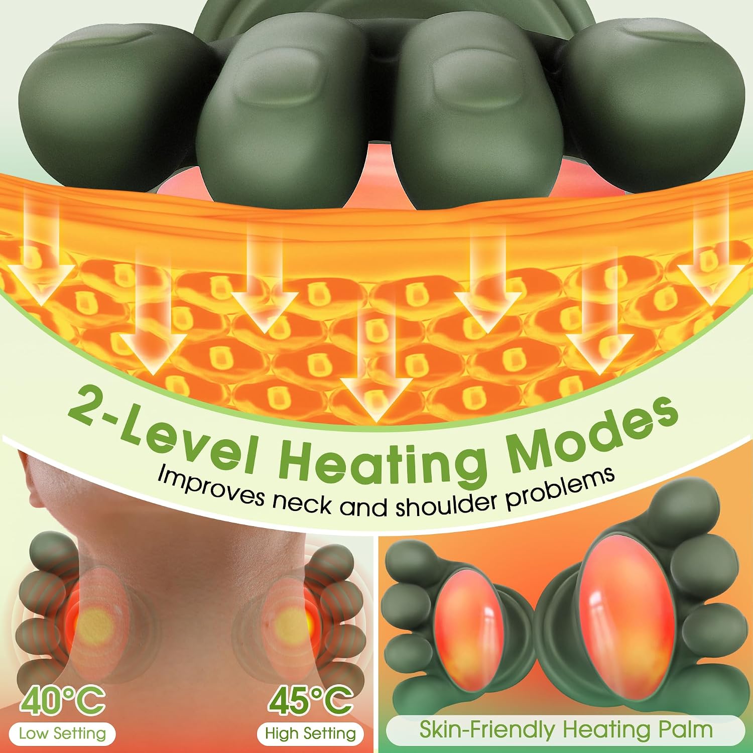 Anzzat Neck Massager with Heat Cordless Portable Neck and Shoulder Massager | 4D Kneading Back Massager with Bionic Fingers for Comfort, Relax Muscle Tension (Green) - Image 3