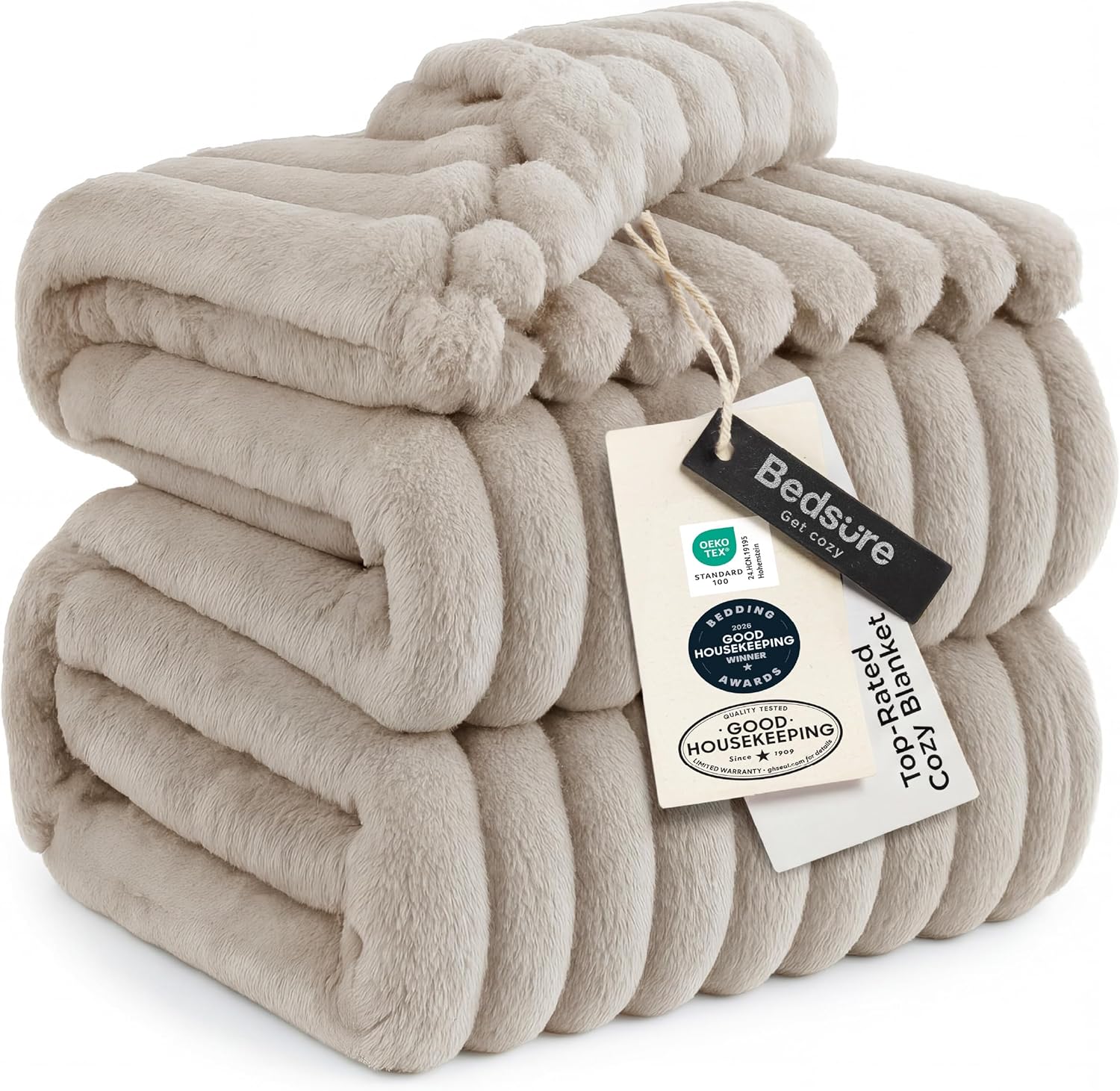Bedsure Soft Queen Size Blanket for Bed Beige 90"x90" | Birthday Gifts for Women Mom Her, Warm Lightweight Cozy Fluffy Throw Blanket Sofa, Dorm Room Home Decor, Machine Washable