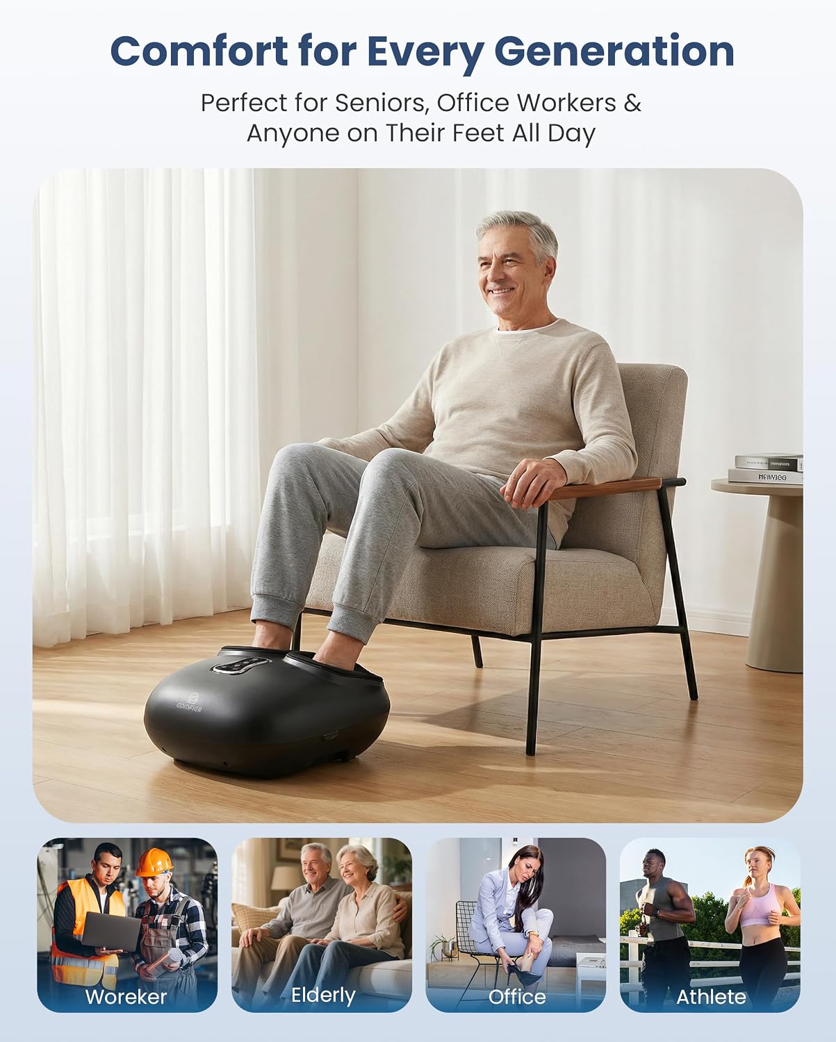 COMFIER 2026 Shiatsu Foot Massager with Fast Heat, Kneading Rolling Compression, Extra Vibration, FSA Eligible HSA Store, Plantar Fasciitis,Neuropathy Pain, Bigger Size 13IN, Gift for Men,Women - Image 7