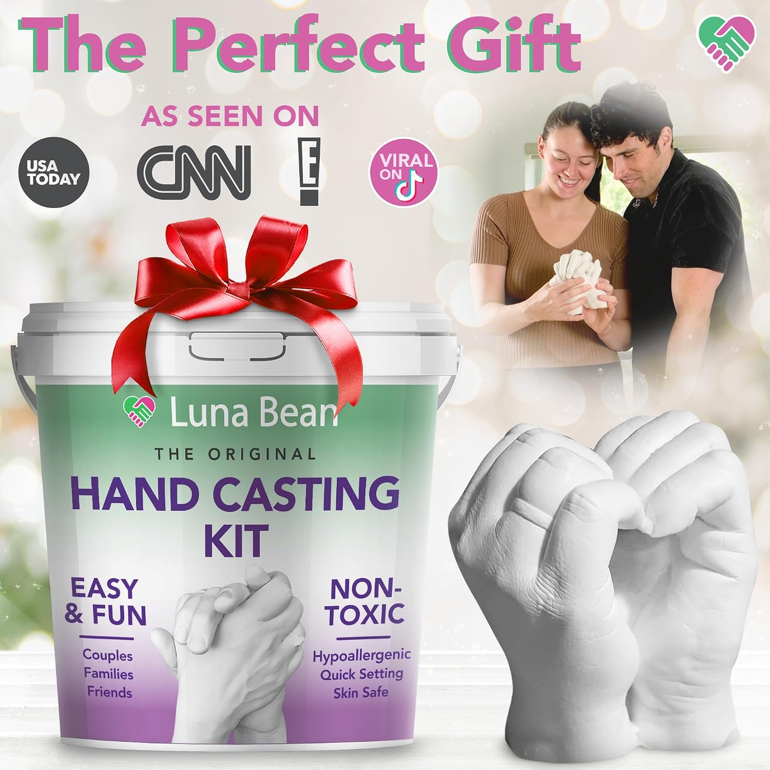 Luna Bean Hand Casting Kit - Couples, Wedding, Hand Mold | Highly detailed, easy to use, fun activity for making memories; gifts for women, special occasions, milestones, and family - Image 2