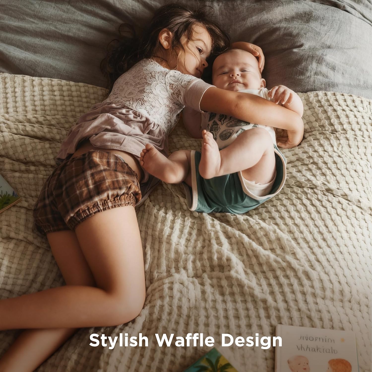 Bedsure Cooling Cotton Waffle Queen Blanket, Warm Taupe, 90x90 Inches | Lightweight, Breathable, Rayon Derived from Bamboo, For Hot Sleepers, Luxury Throws for Bed, Fall blanket - Image 5