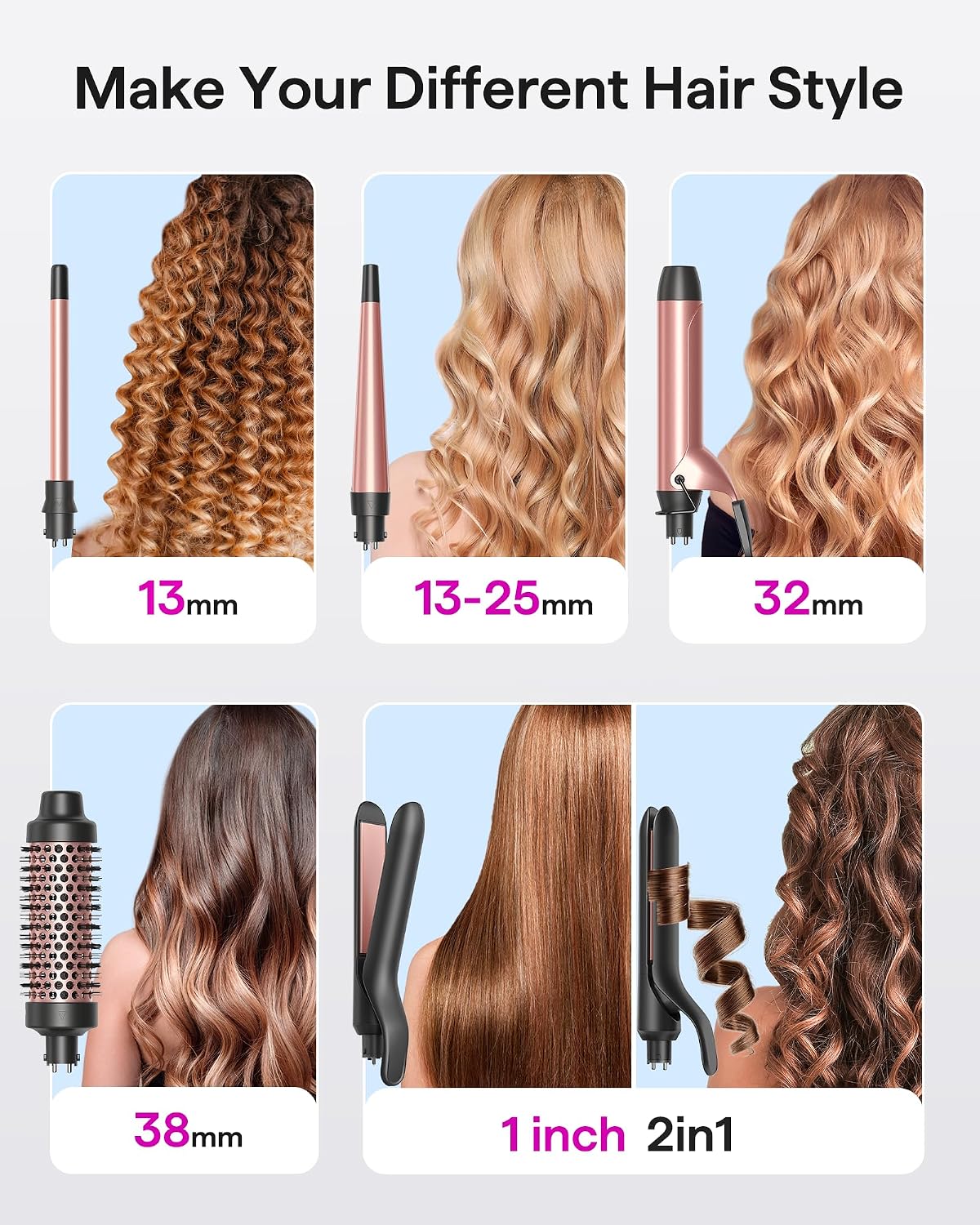Wavytalk 5 in 1 Curling Iron with Thermal Brush,Flat Iron,Versatile Styling | Interchangeable Curling Iron Set(0.5”-1.25"), Ceramic Curling Iron, Less Damage, Fast Heating Wand Curling Iron, Dual Voltage - Image 2