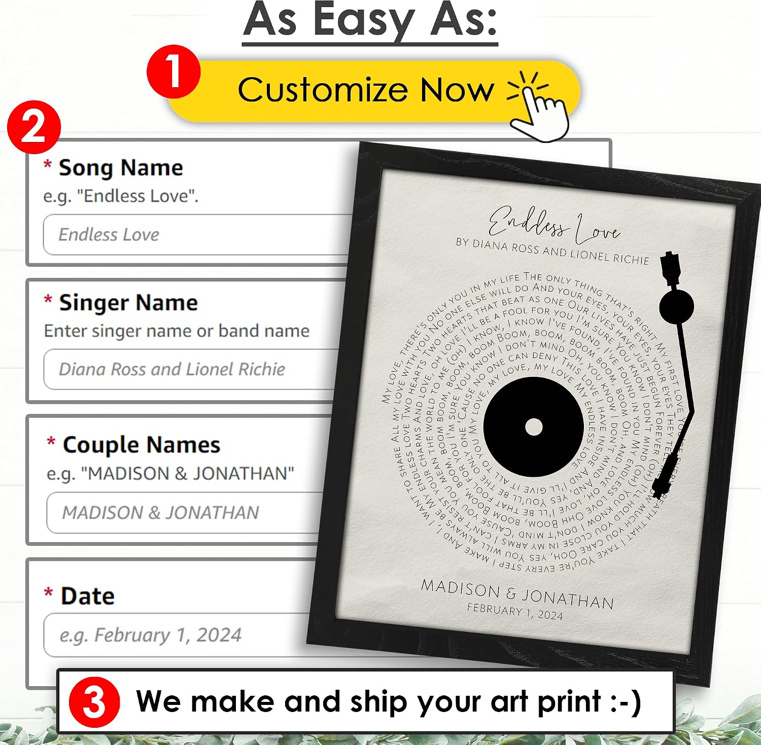 DREAM BIG PRINTABLES Customizable Couples Song Lyrics Art Print | Personalized Wall Art with Your Favorite Song | Names and Date | Unique Romantic Gift for Anniversary | Wedding | or Valentine’s Day - Image 4